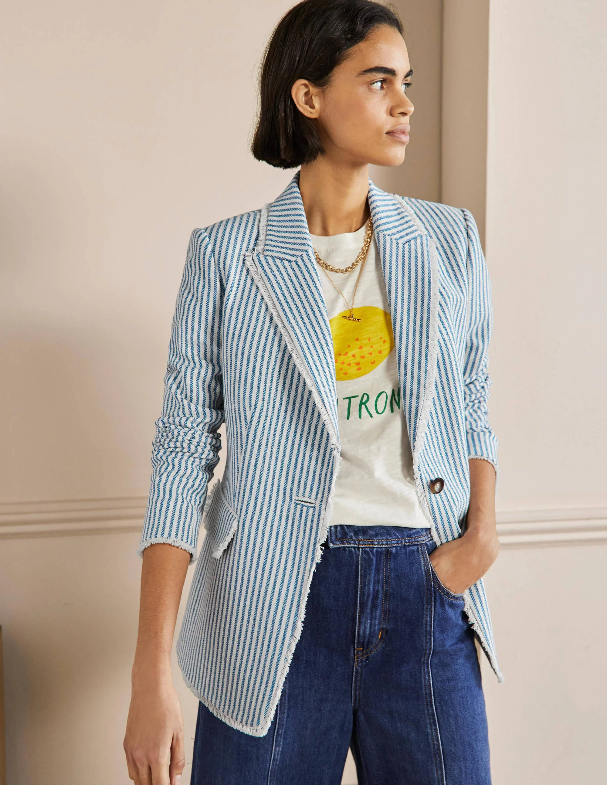 Hever Cotton Twill Blazer-Atlantic Blue/ Ivory Stripe
