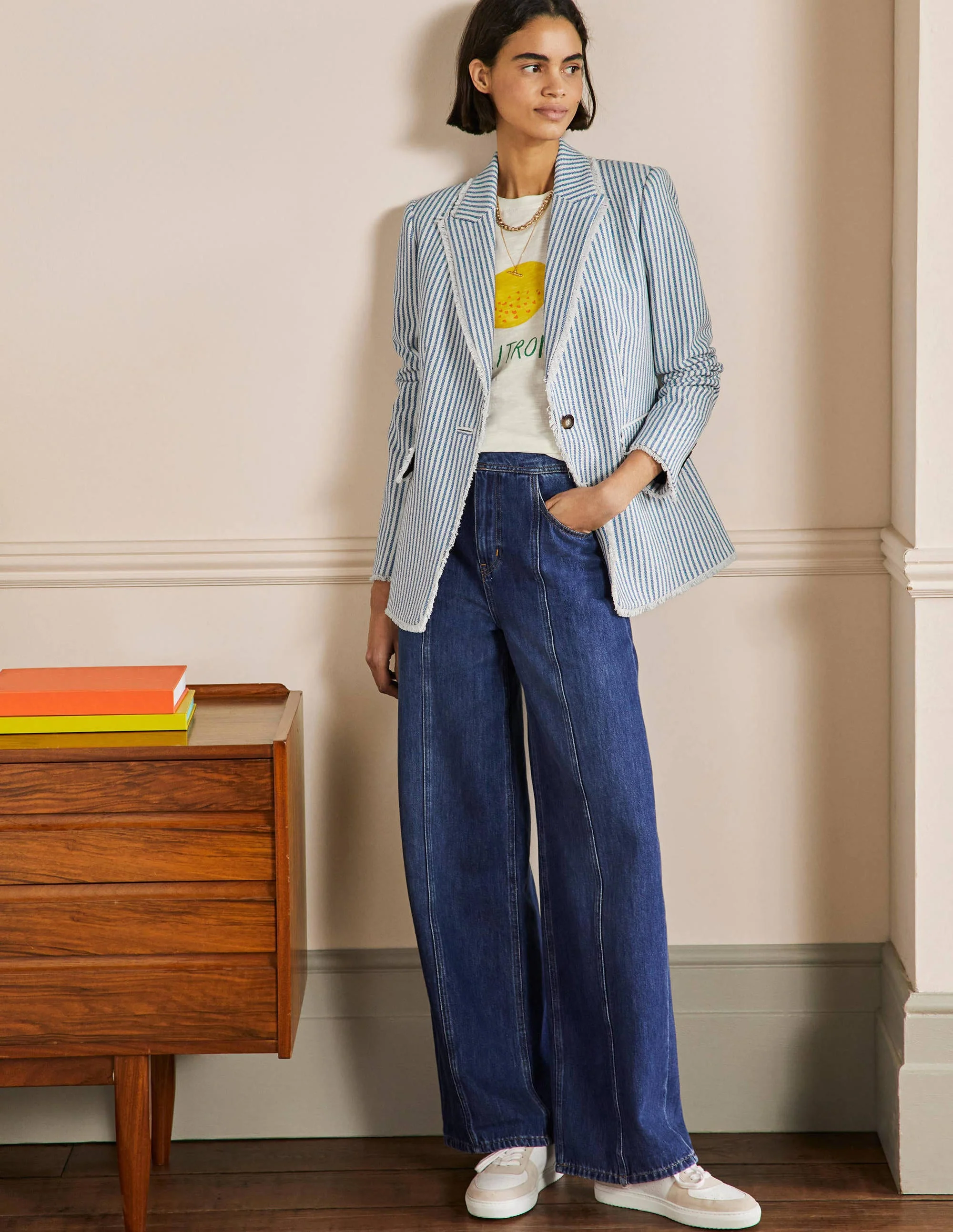 Hever Cotton Twill Blazer-Atlantic Blue/ Ivory Stripe - Image 4