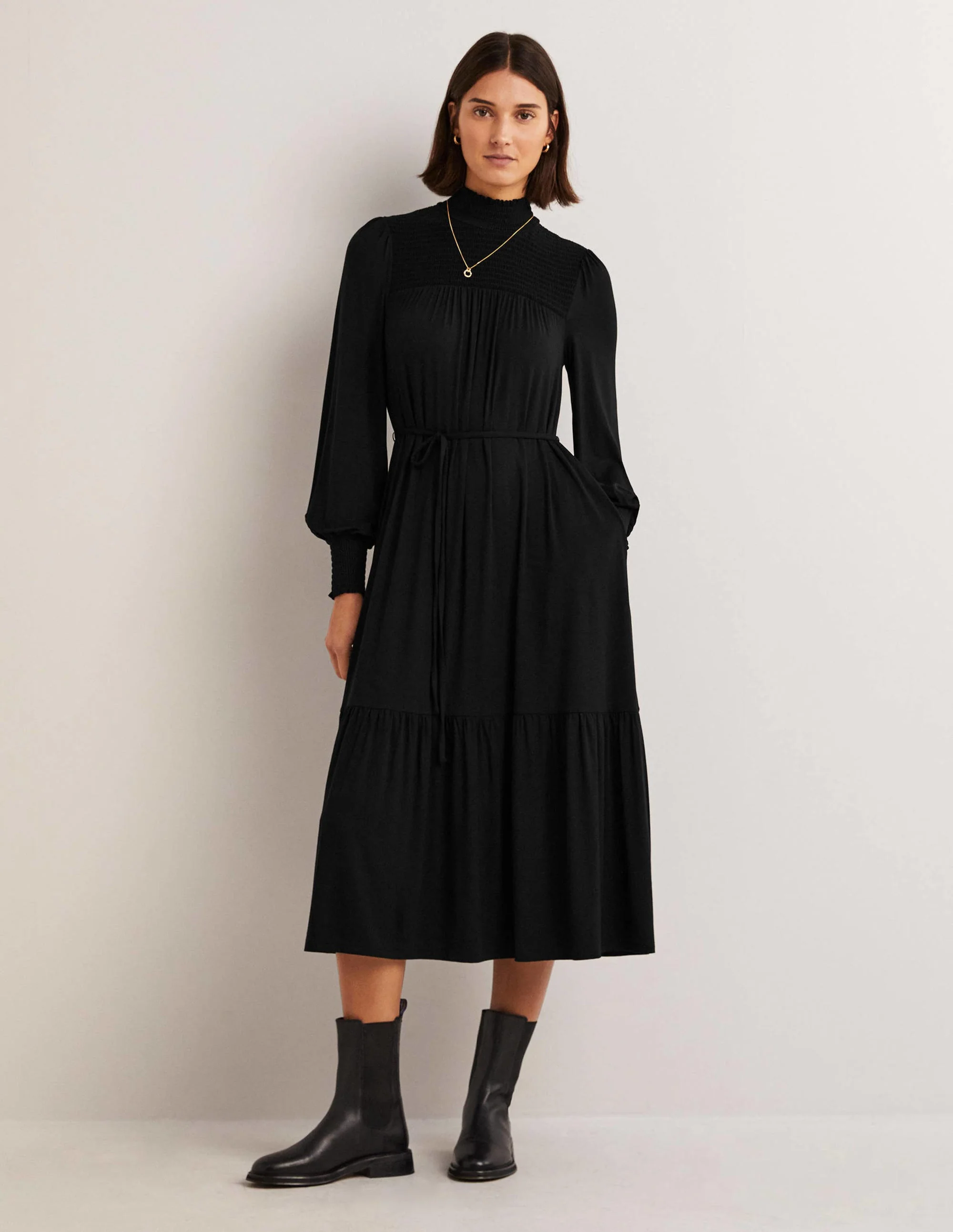 High Neck Jersey Maxi Dress-Black
