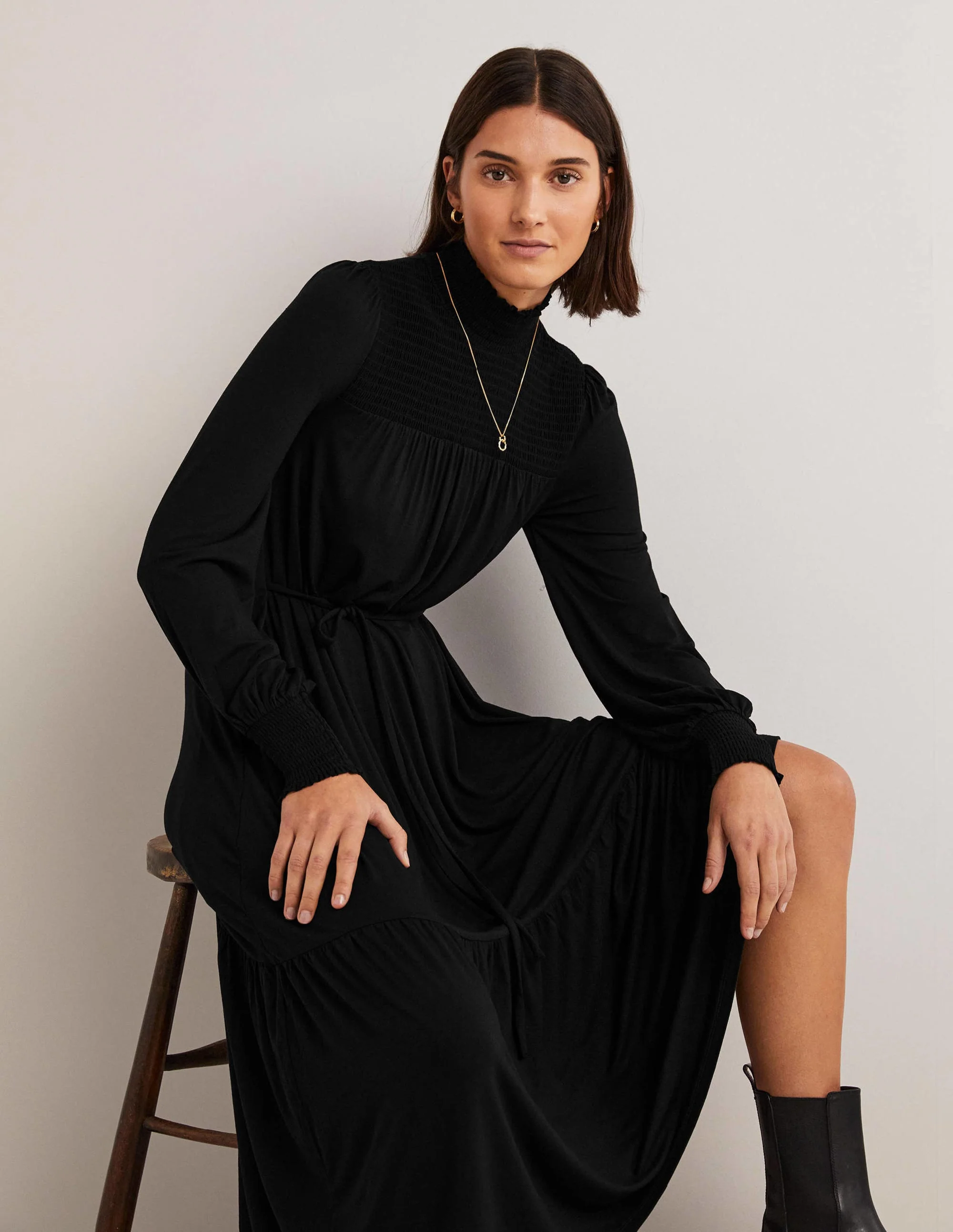 High Neck Jersey Maxi Dress-Black - Image 5