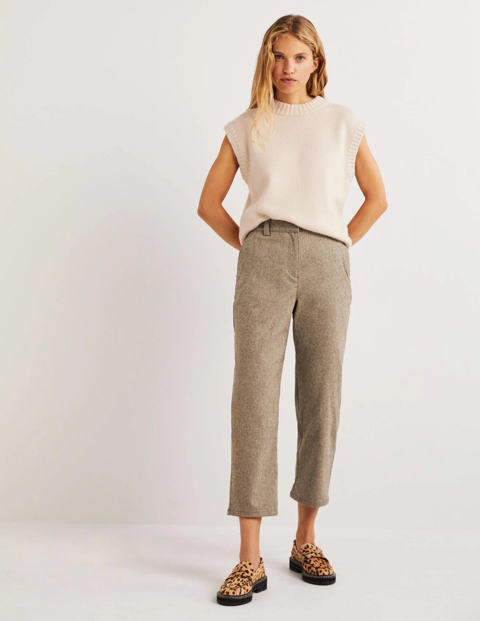 High Rise Balloon Leg Pants-Light Oatmeal Marl