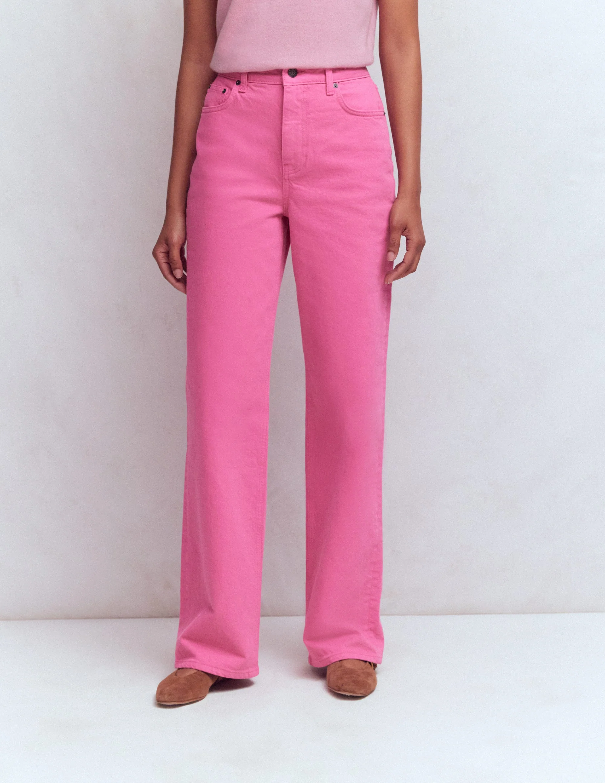 High Rise Column Leg Jeans-Bright Pink - Image 4