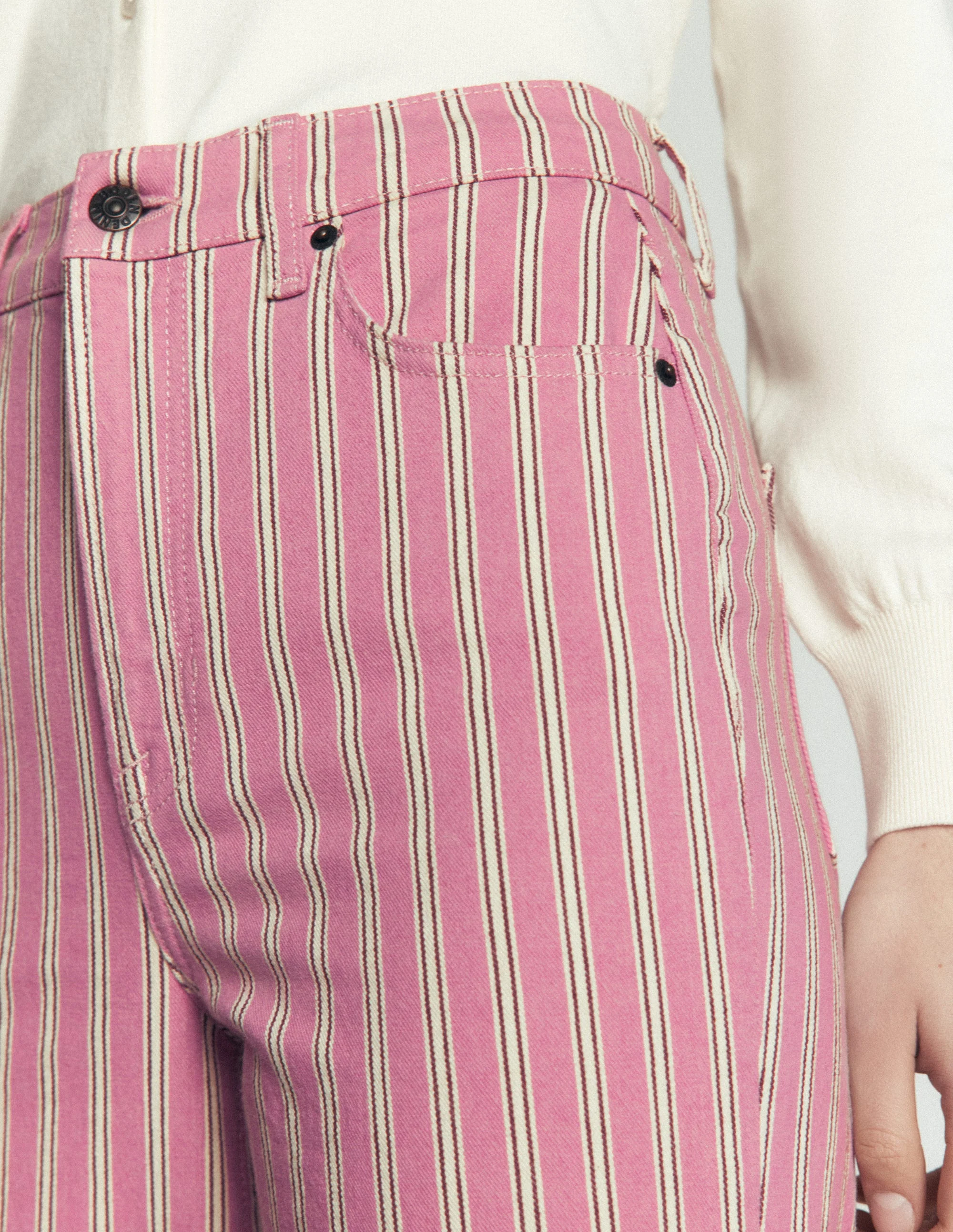 High Rise Column Leg Jeans-Pink, Maroon Tram Stripe - Image 2