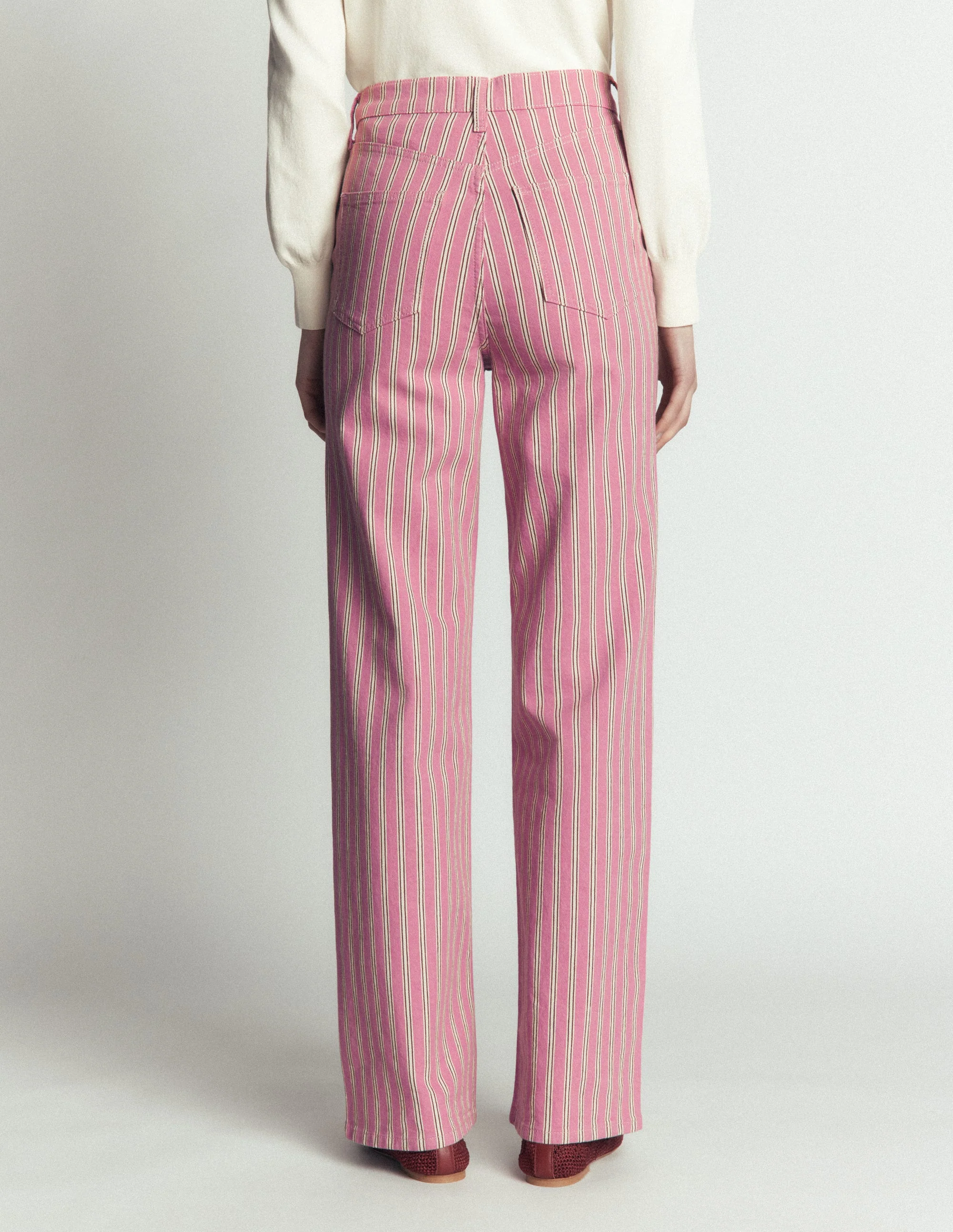 High Rise Column Leg Jeans-Pink, Maroon Tram Stripe - Image 3