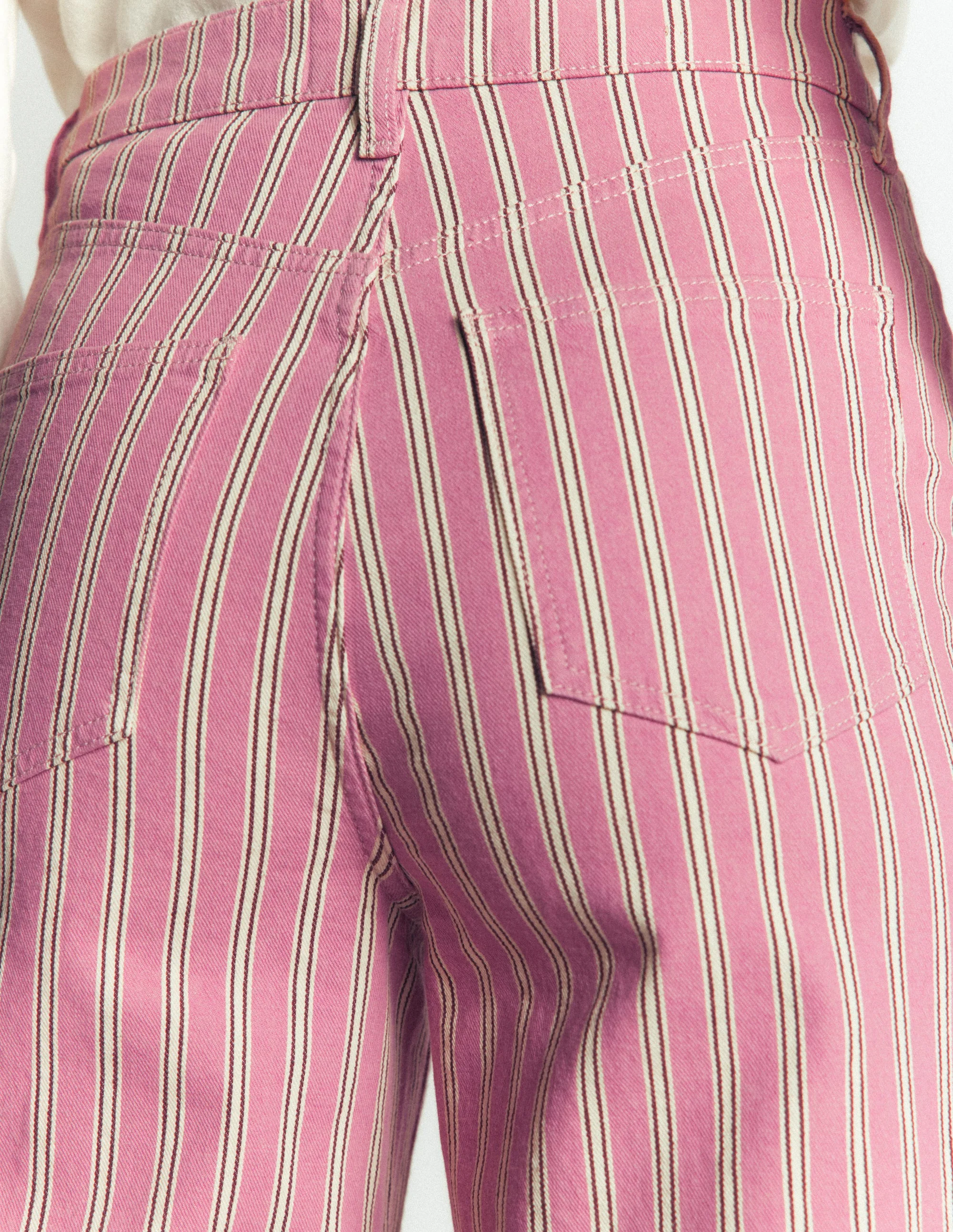 High Rise Column Leg Jeans-Pink, Maroon Tram Stripe - Image 5