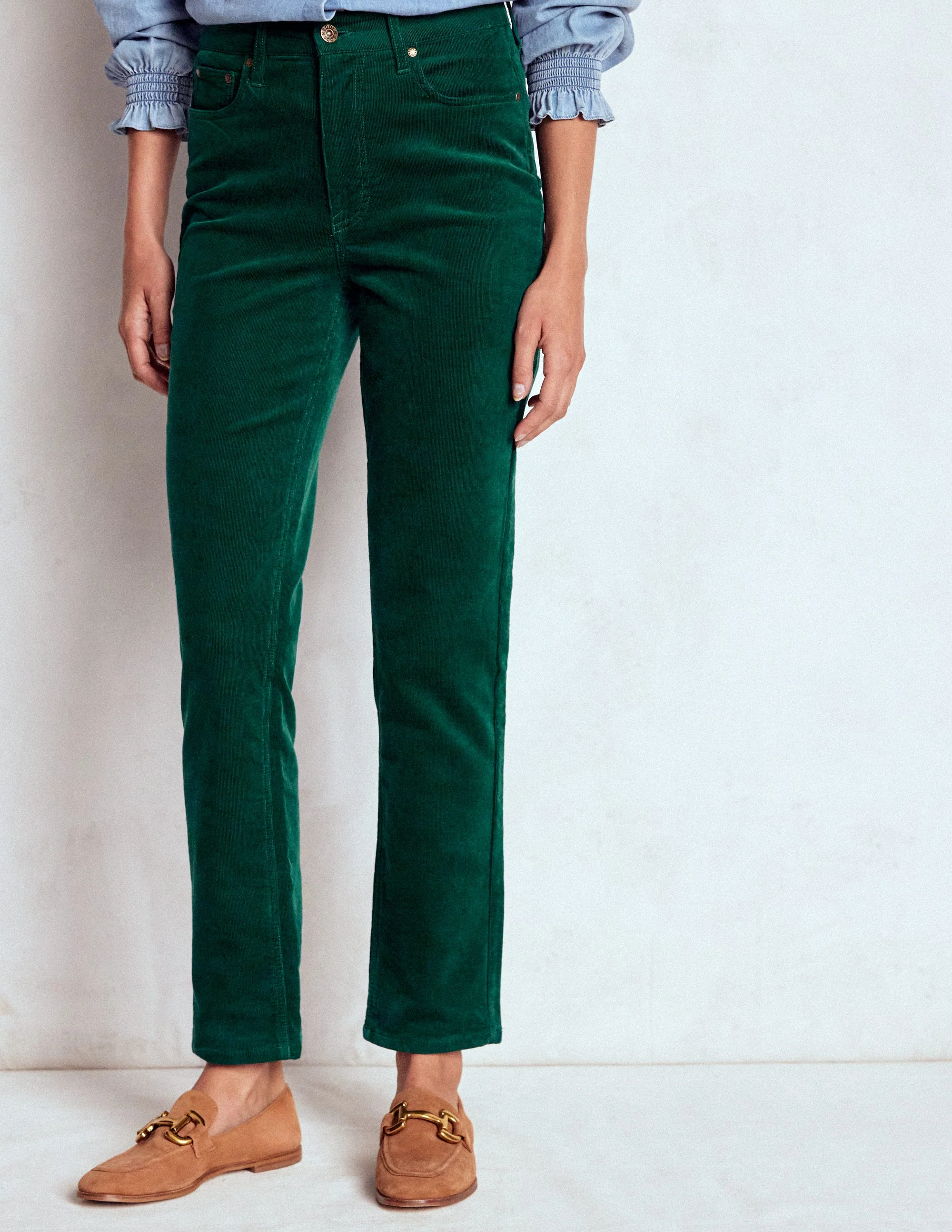 High Rise Cord Slim Jeans-Green - Image 4
