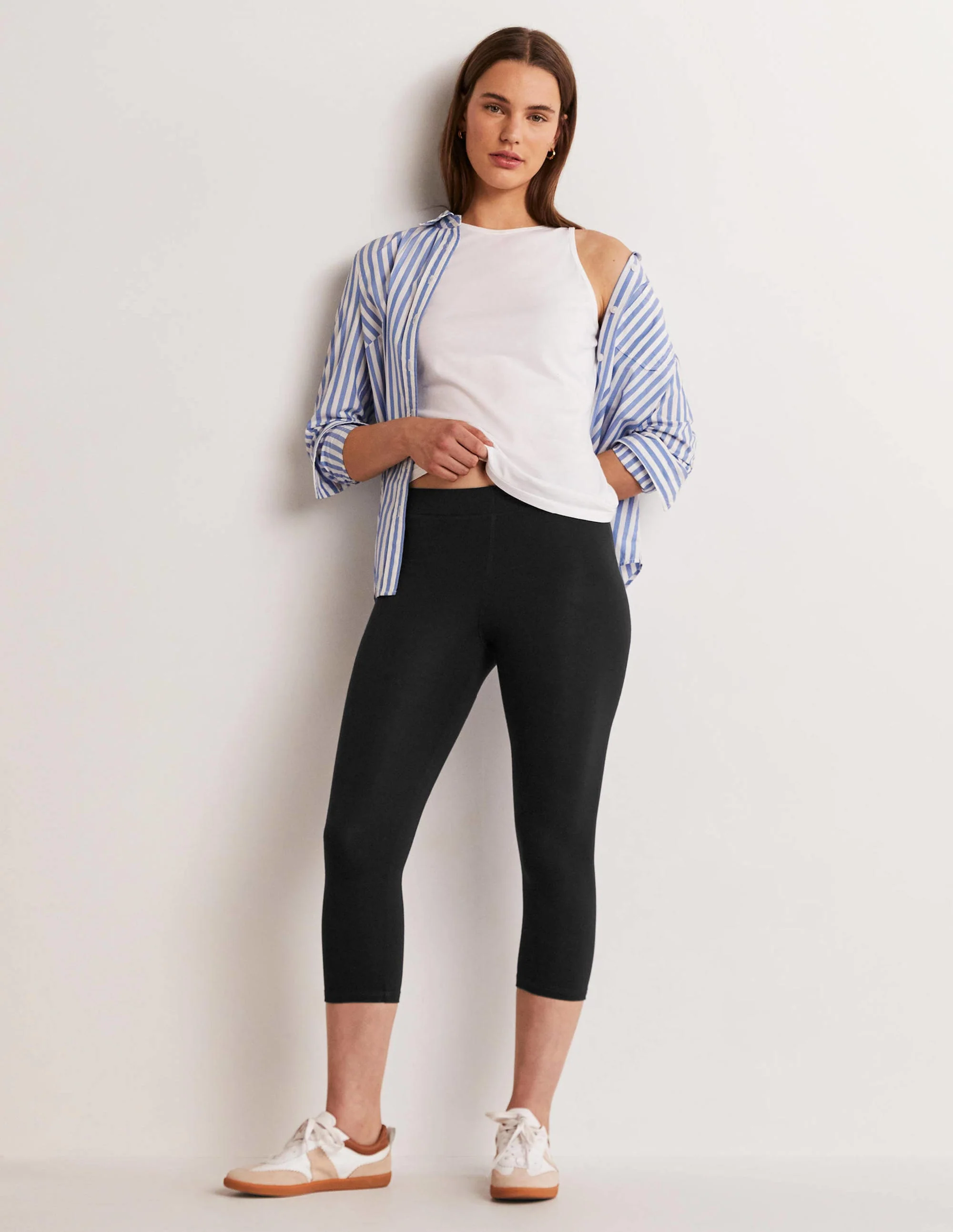 High Rise Crop Jersey Leggings-Black - Image 5
