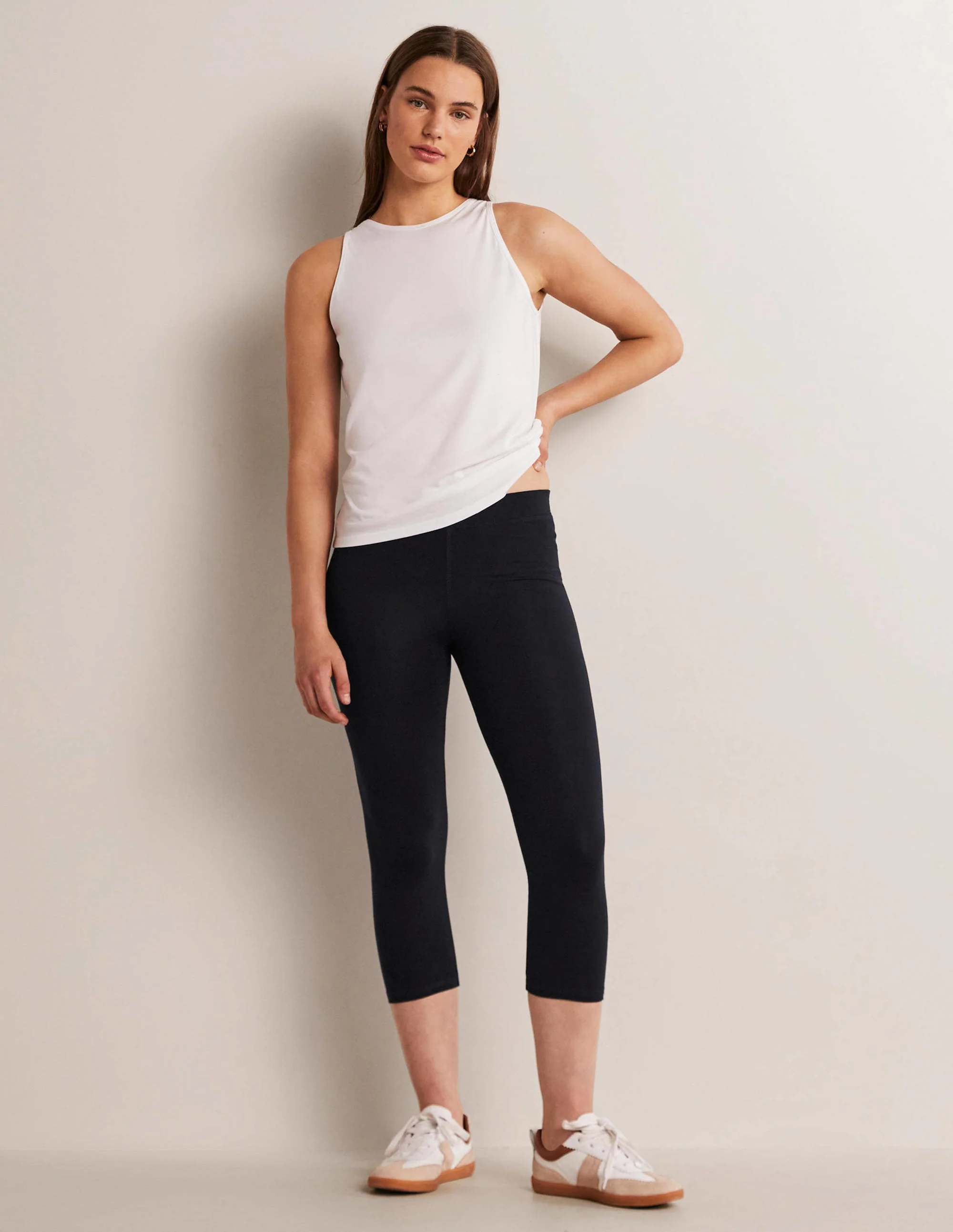 High Rise Crop Jersey Leggings-Navy - Image 5