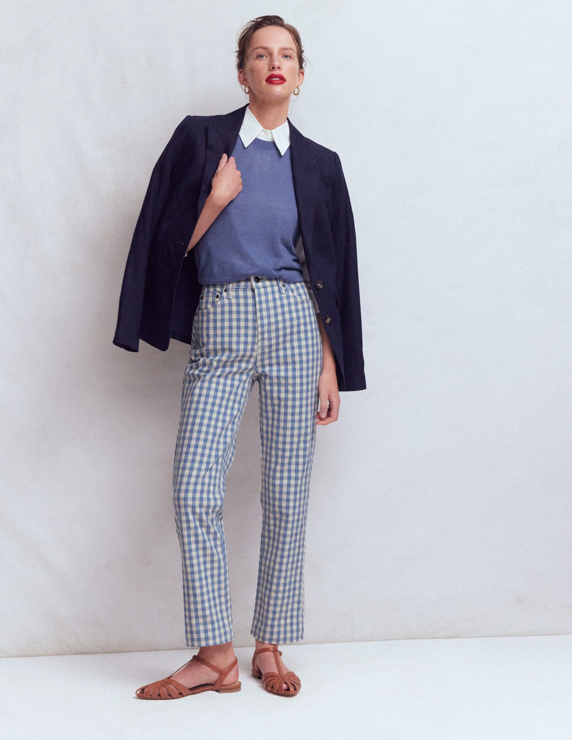 High Rise Straight Jeans-Blue Gingham - Image 5