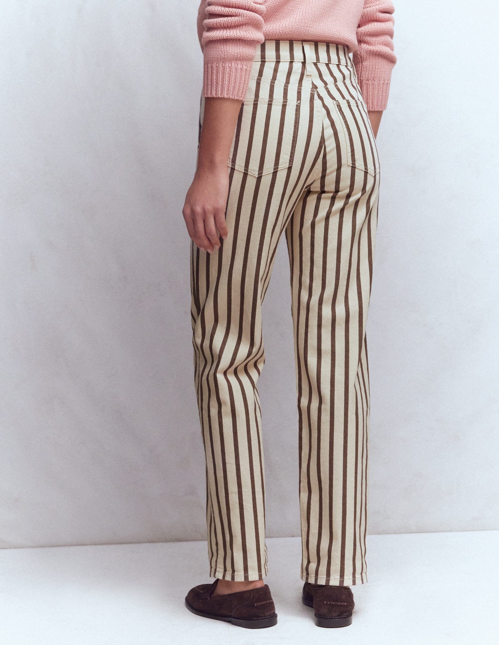 High Rise Straight Jeans-Brown Ecru Stripe - Image 3