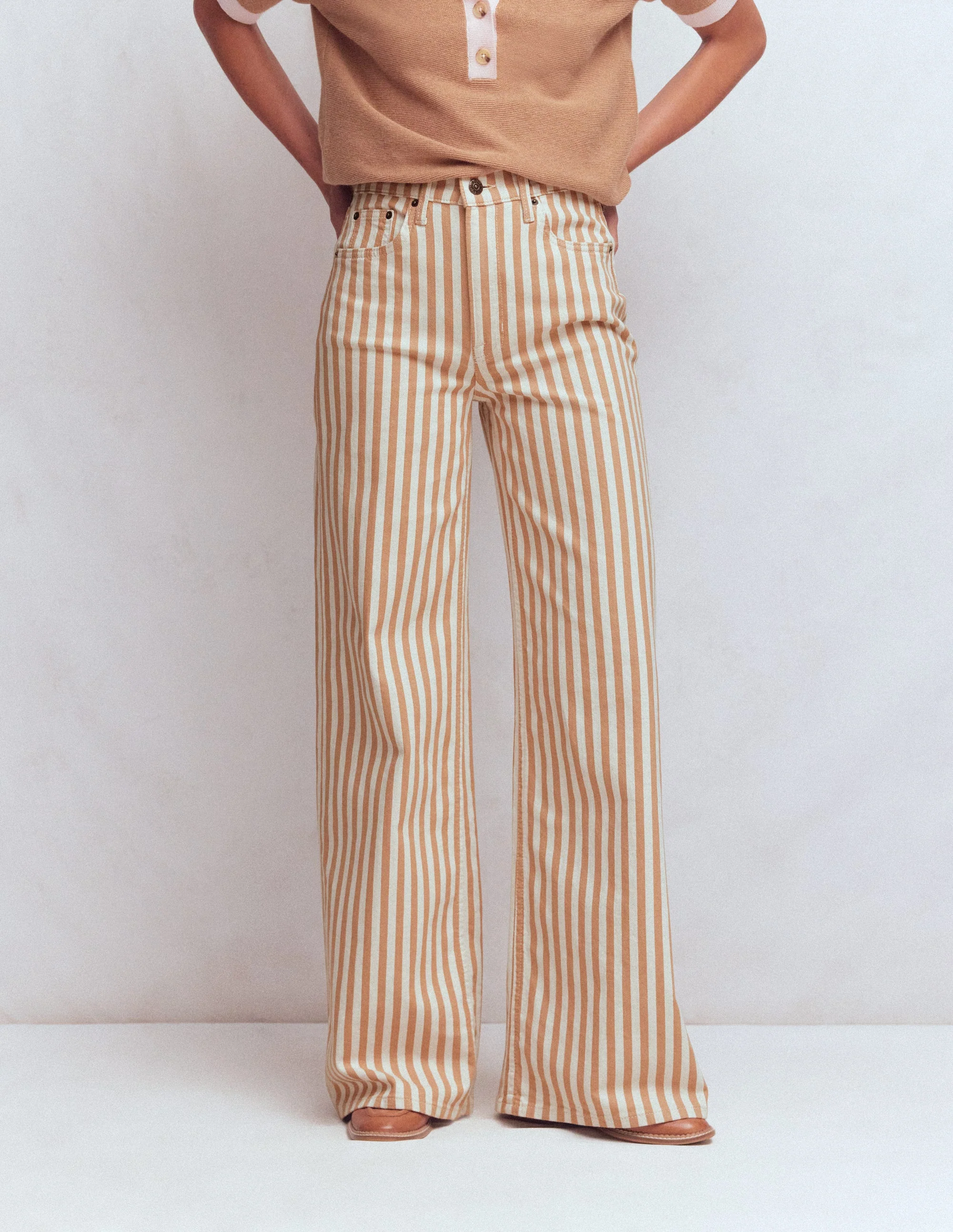 High Rise Wide Leg Jeans-Ecru Tan Stripe - Image 4