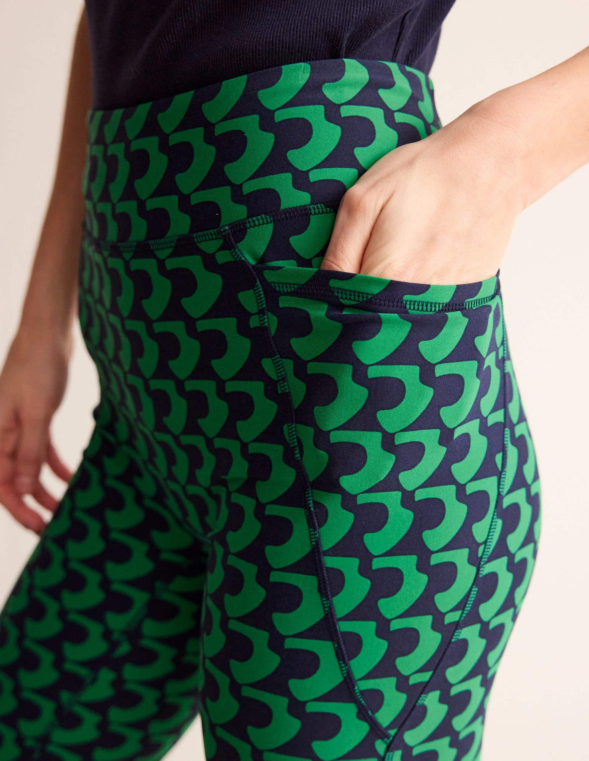 High Waist Pocket Leggings-Green Tambourine, Arc Geo - Image 2