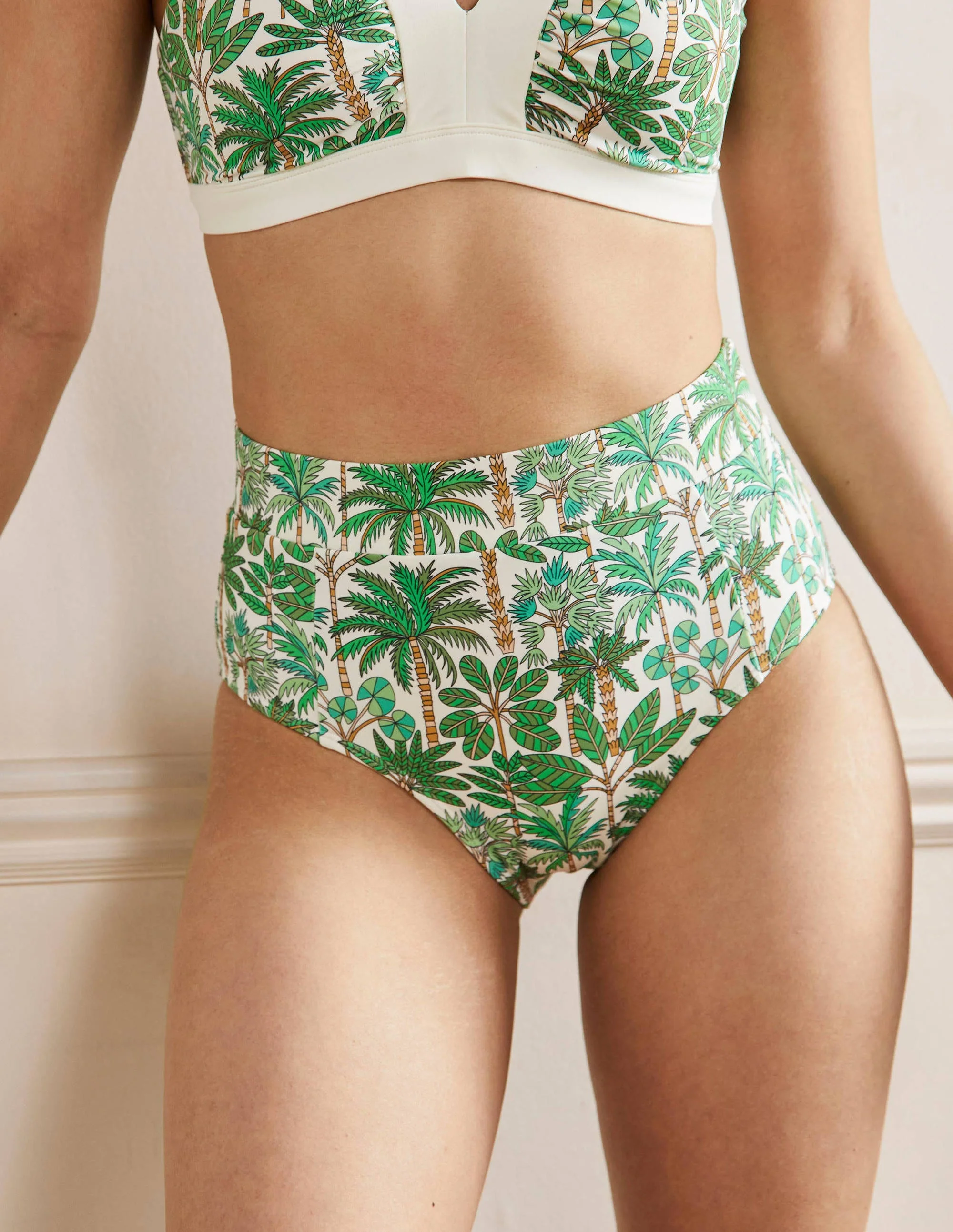 High Waisted Bikini Bottoms-Ivory, Palm Forest - Image 4