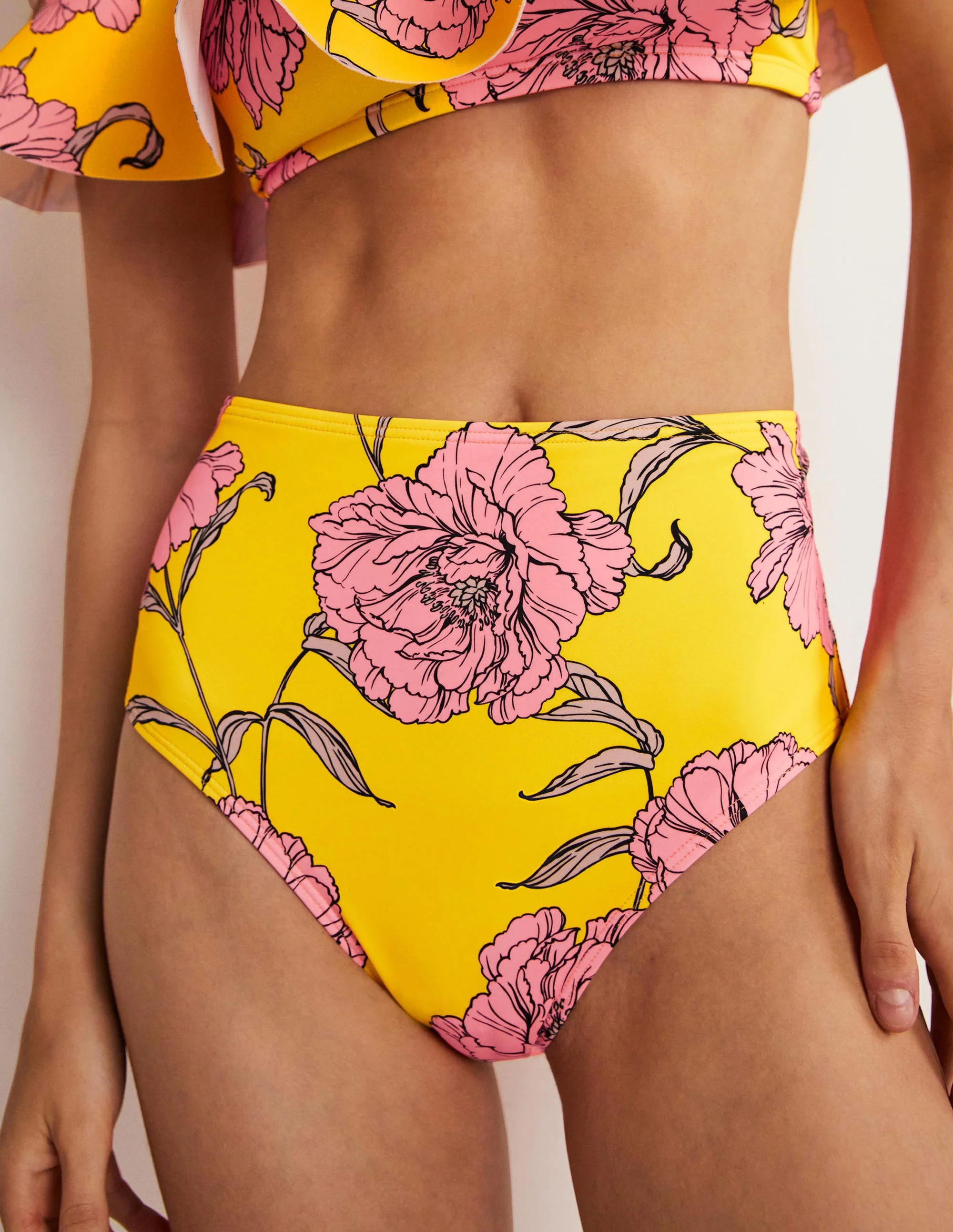High Waisted Bikini Bottoms-Lemon Fizz, Peony Bloom - Image 4