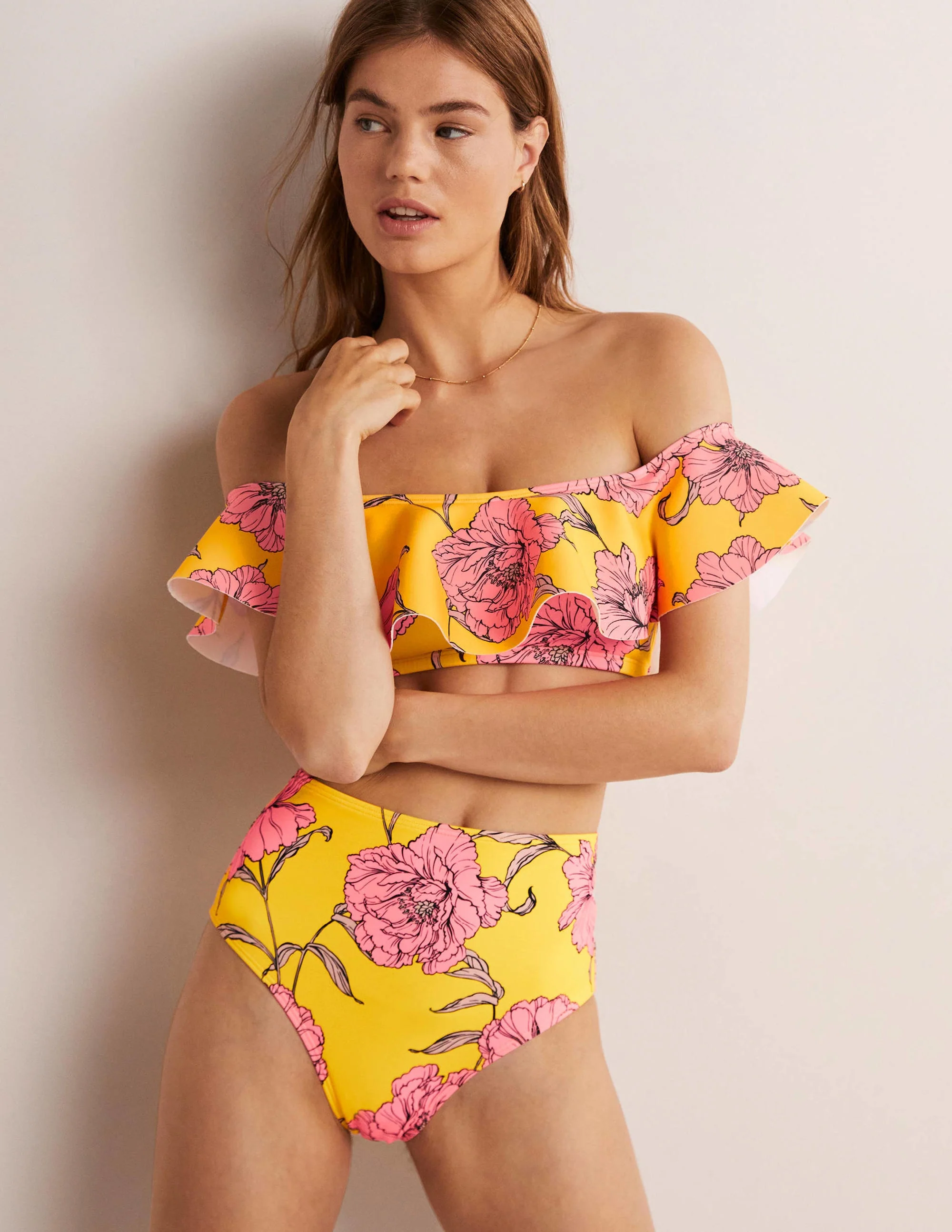 High Waisted Bikini Bottoms-Lemon Fizz, Peony Bloom - Image 5
