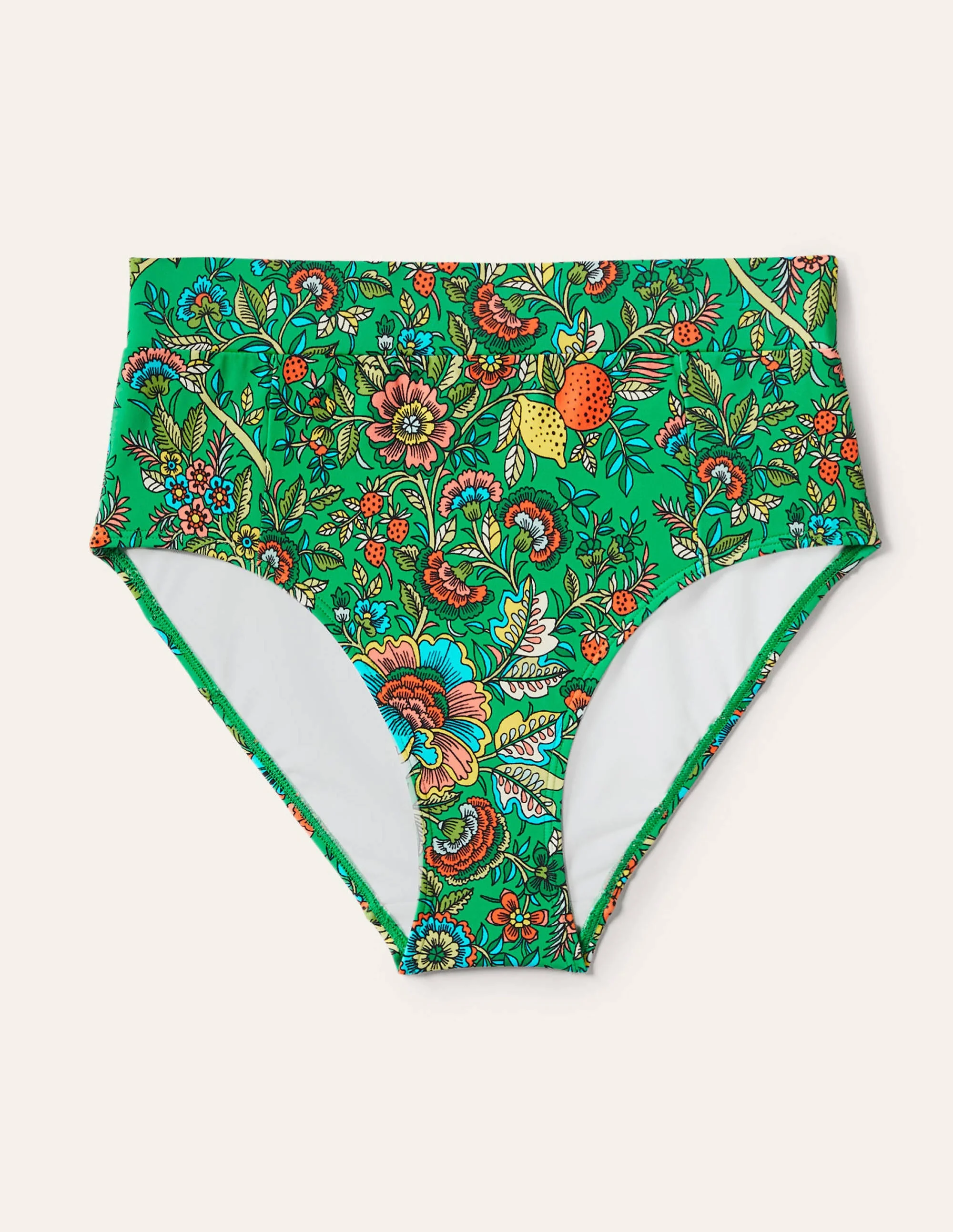 High Waisted Bikini Bottoms-Rich Emerald, Tropic Meadow - Image 5