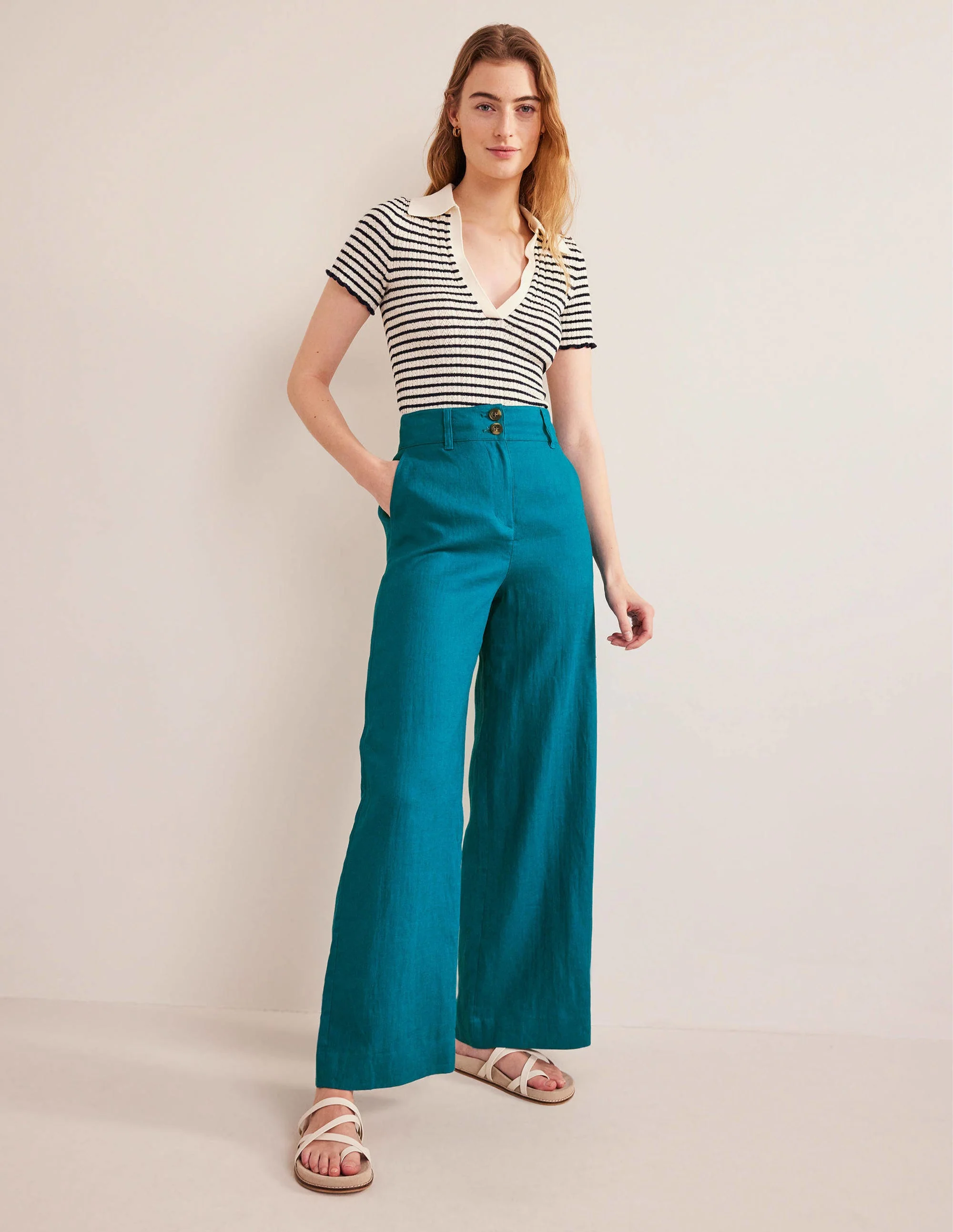 Highbury Linen Pants-Crystal Teal