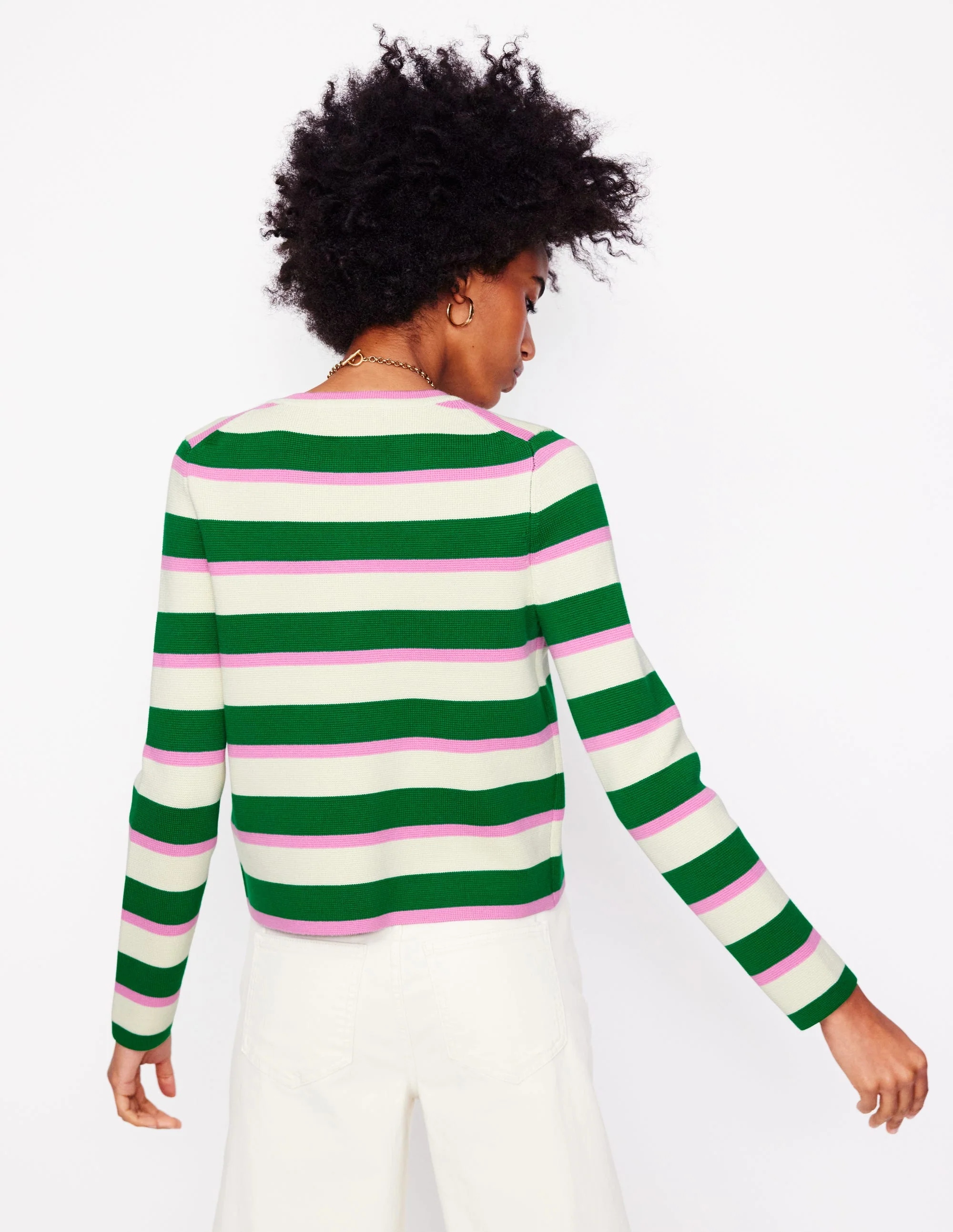 Holly Knitted Jacket-Rich Emerald, Pink Stripe - Image 4