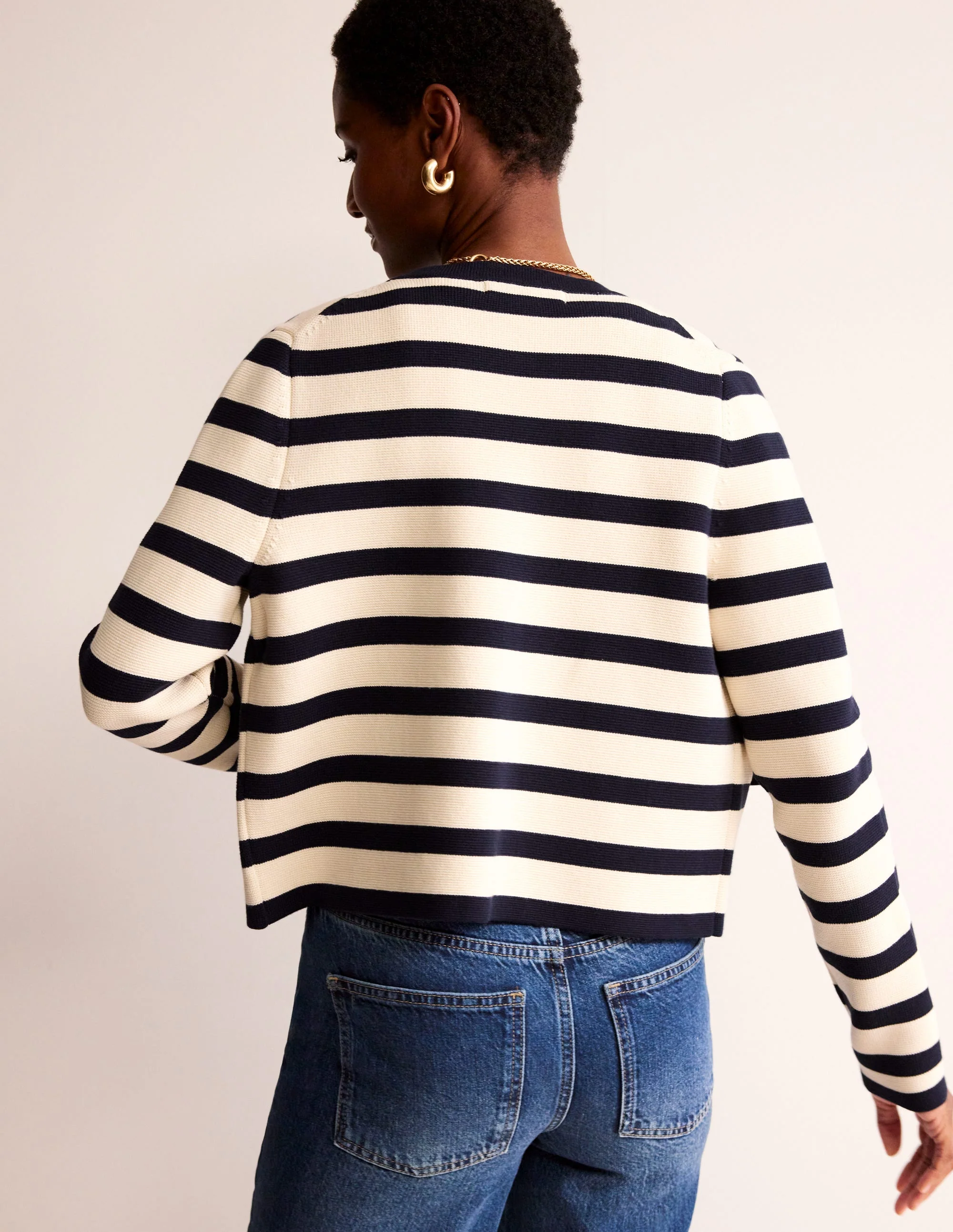 Holly Knitted Jacket-Warm Ivory/ Navy - Image 3