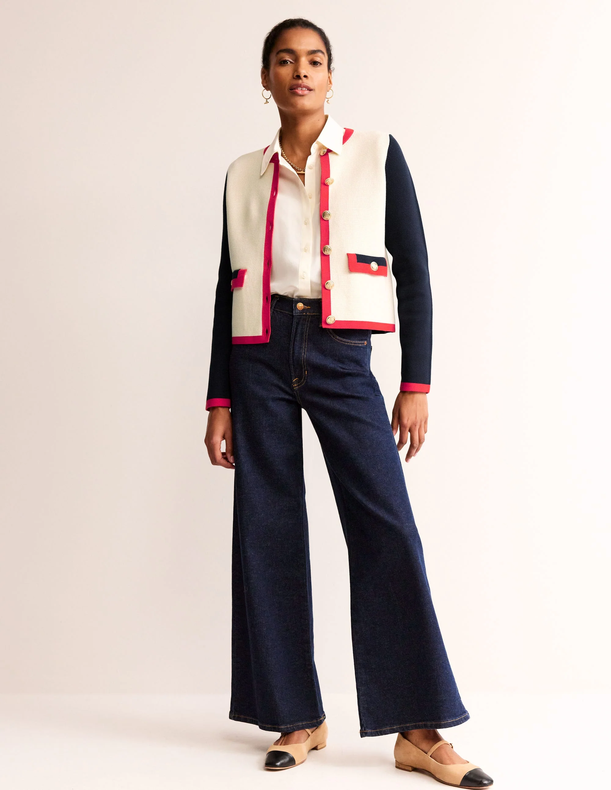 Holly Knitted Jacket-Warm Ivory/ Navy/ Red - Image 4