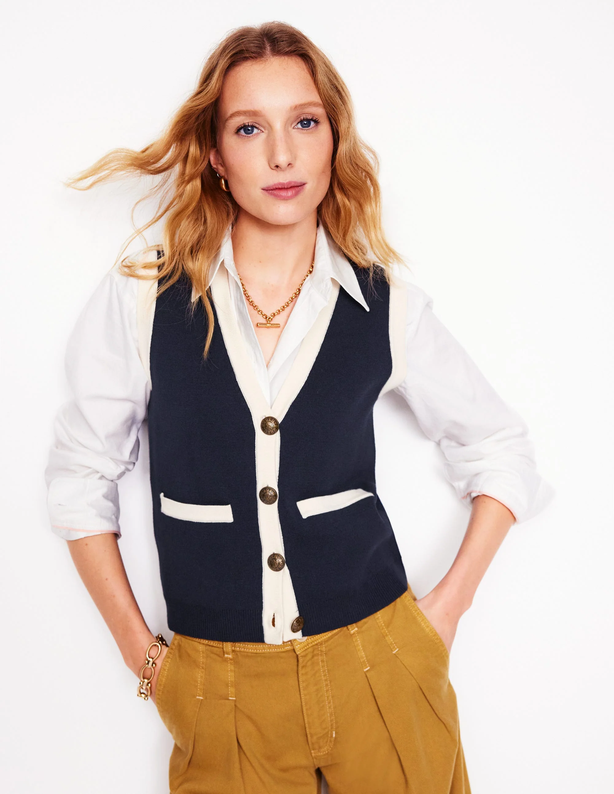 Holly Knitted Waistcoat-Navy - Image 4
