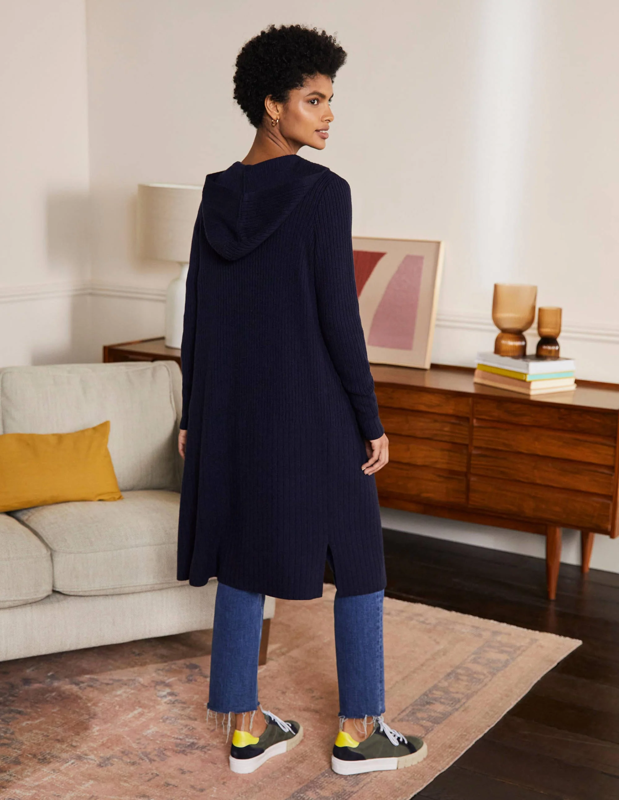 Hooded Relaxed Cardigan-Navy - Image 3