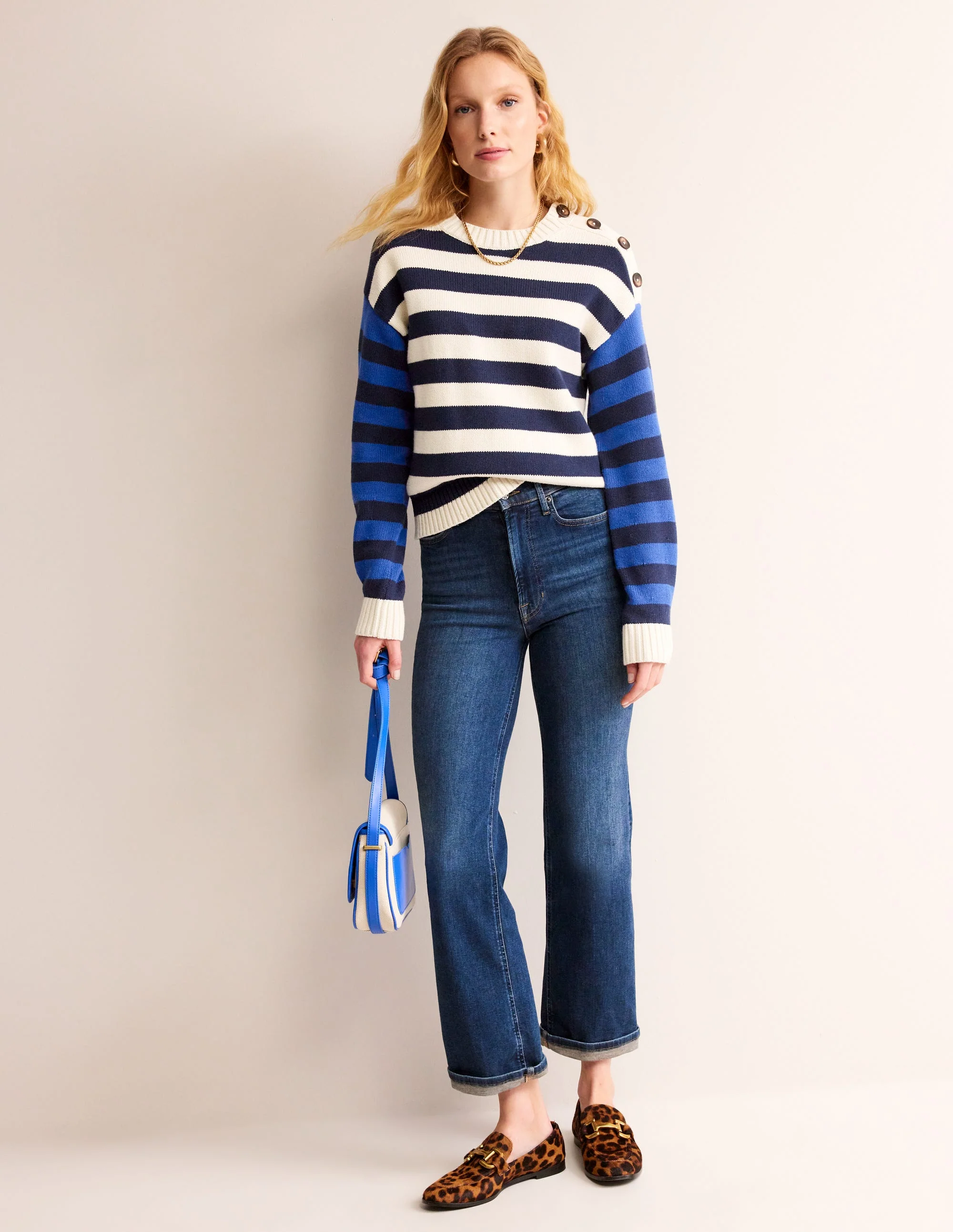 Hotch Potch Cotton Sweater-Naval Academy, Ivory Stripe - Image 4