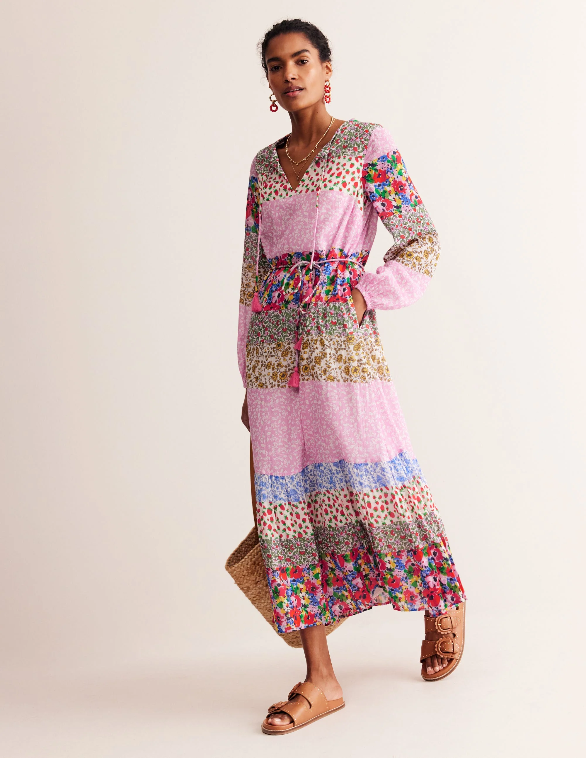 Hotched Blouson Maxi Dress-Multi, Patchwork Bloom - Image 4