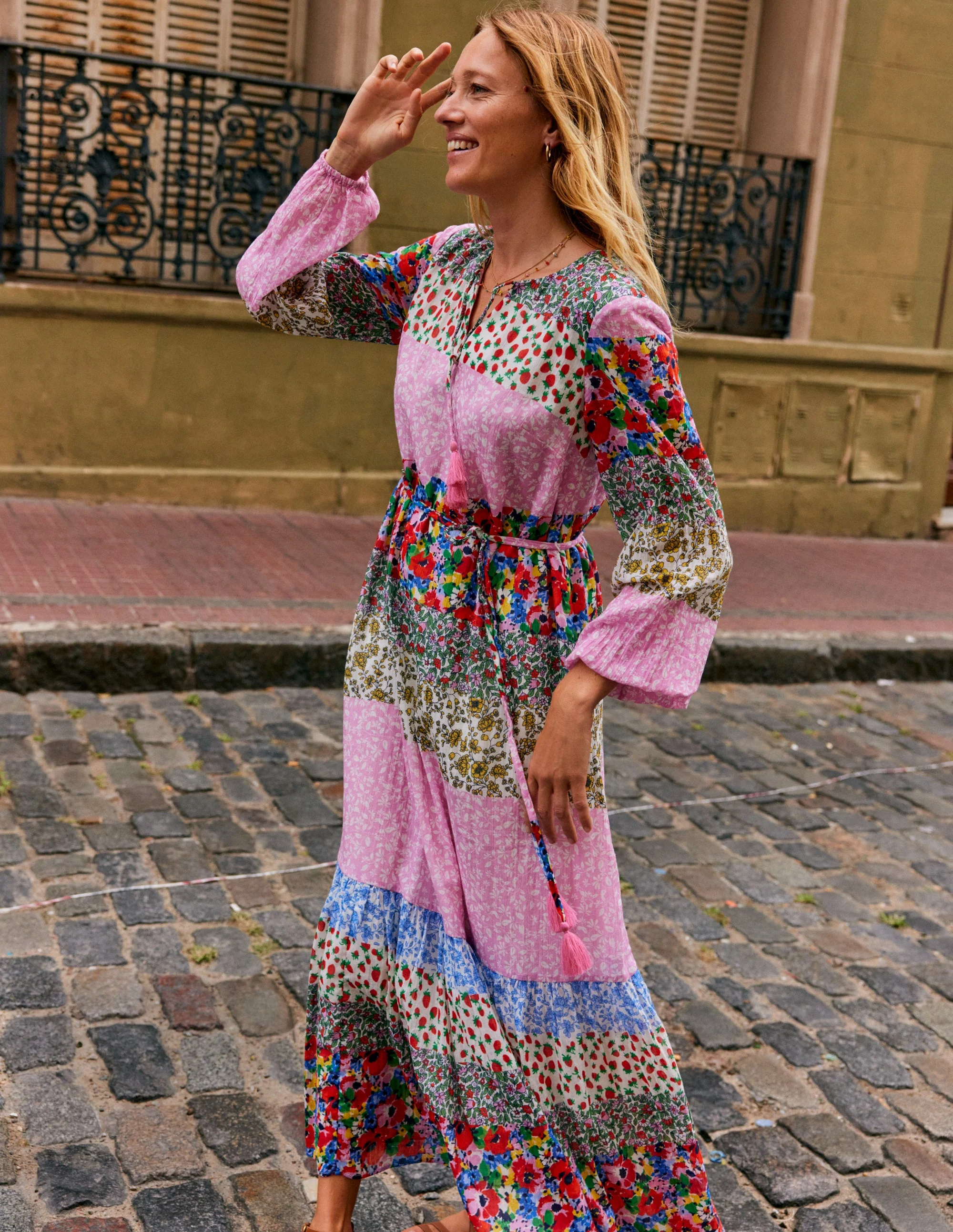 Hotched Blouson Maxi Dress-Multi, Patchwork Bloom - Image 5