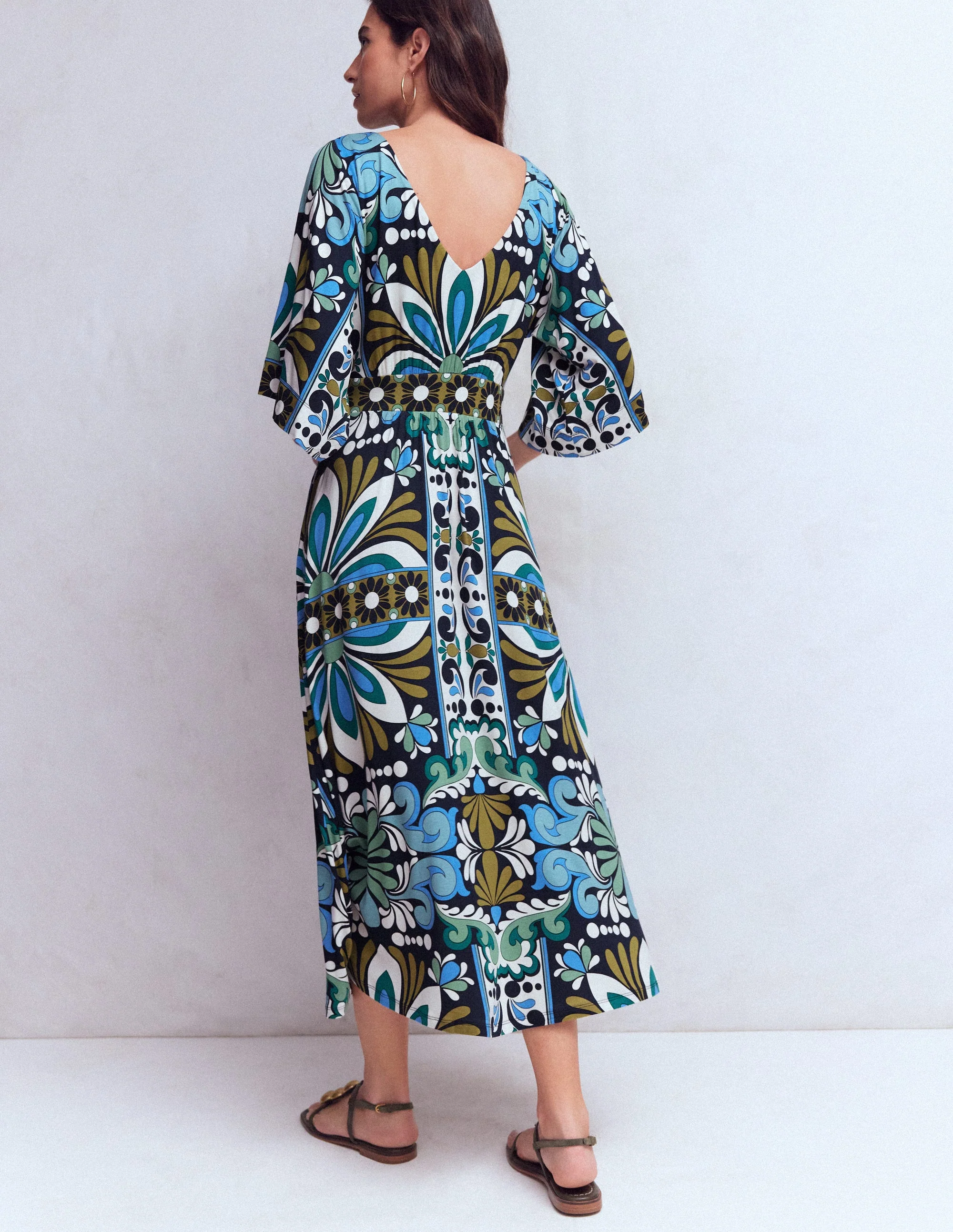 Imelda Kimono Jersey Dress-Navy, Bloom Tapestry - Image 4
