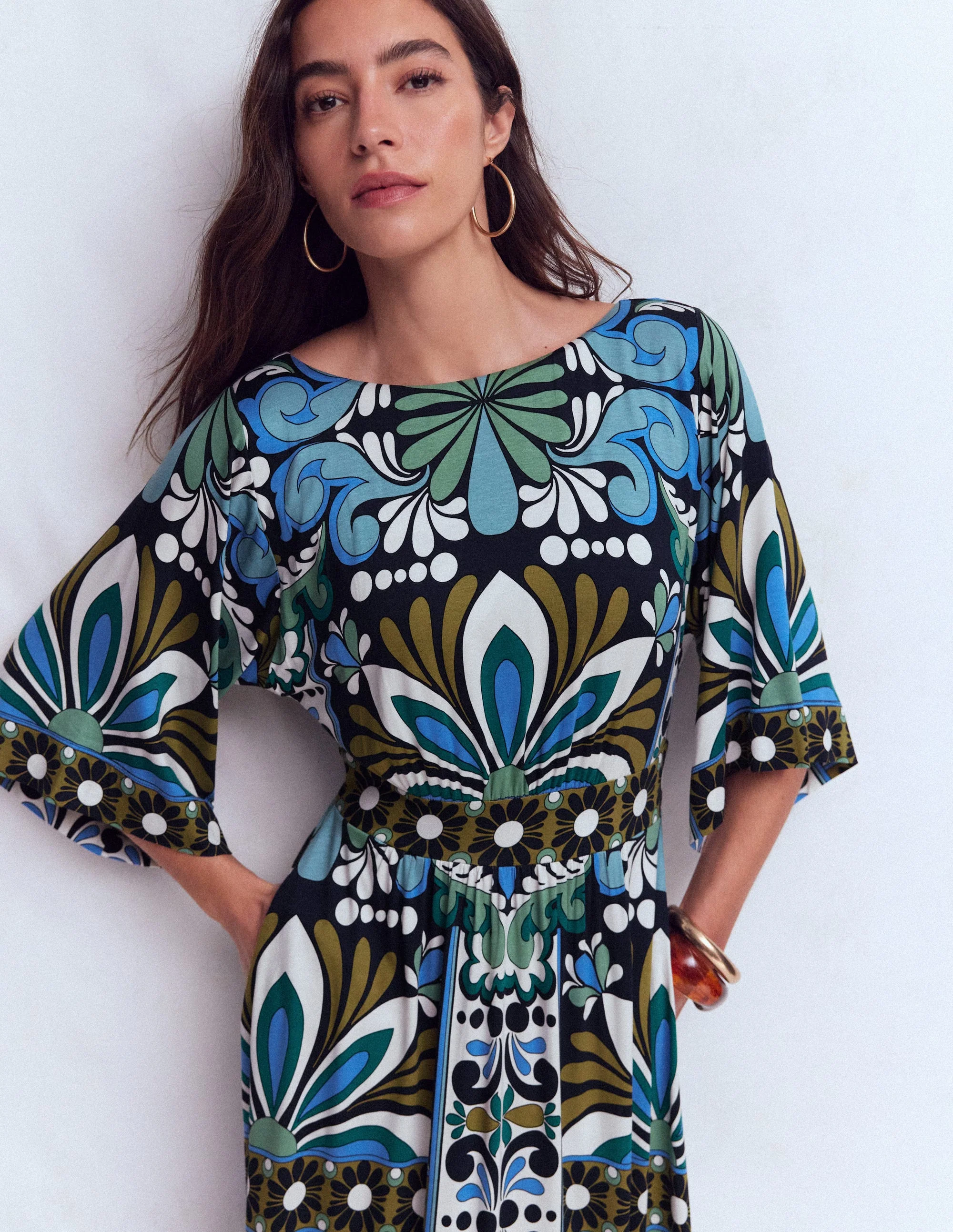 Imelda Kimono Jersey Dress-Navy, Bloom Tapestry - Image 6