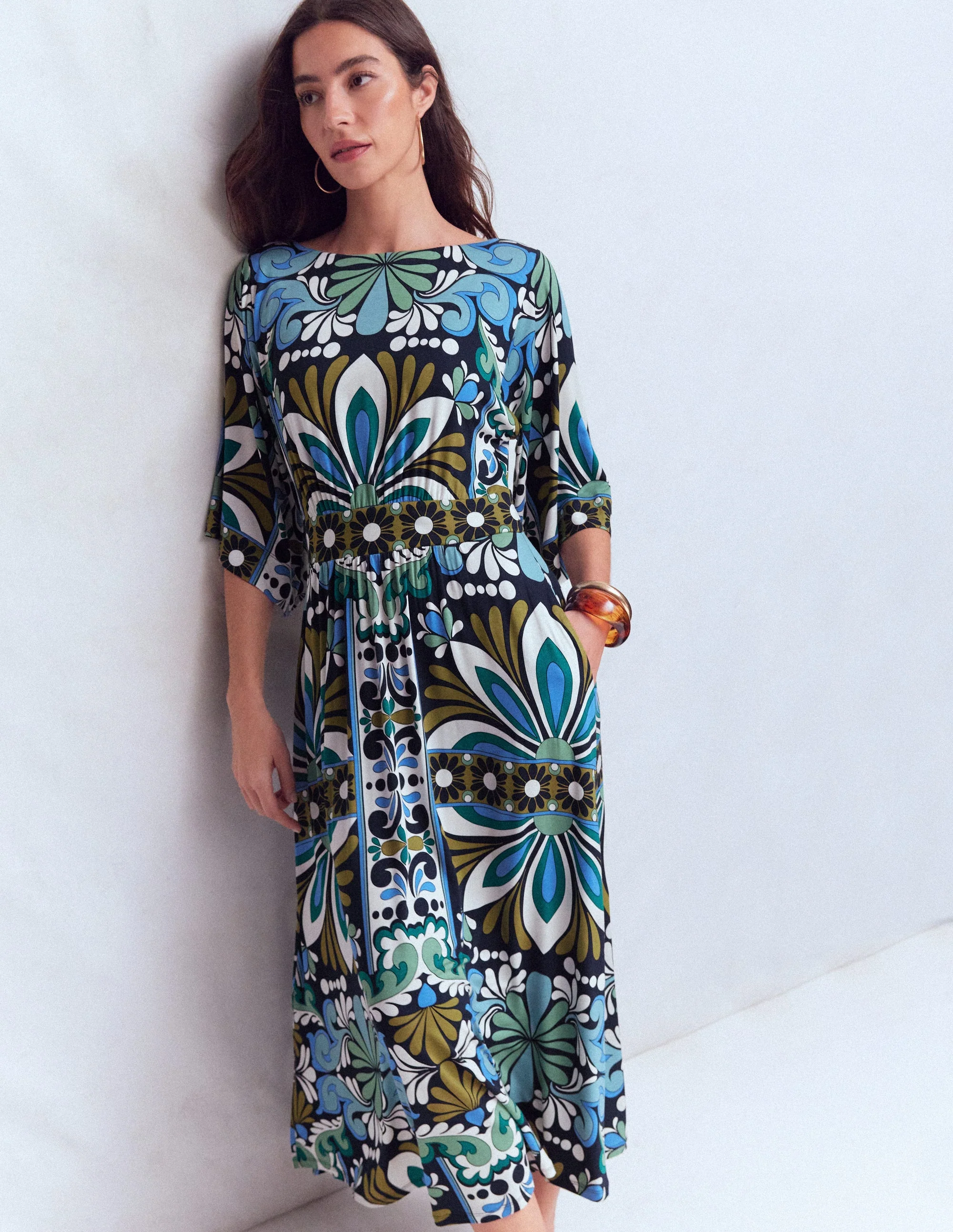 Imelda Kimono Jersey Dress-Navy, Bloom Tapestry - Image 7