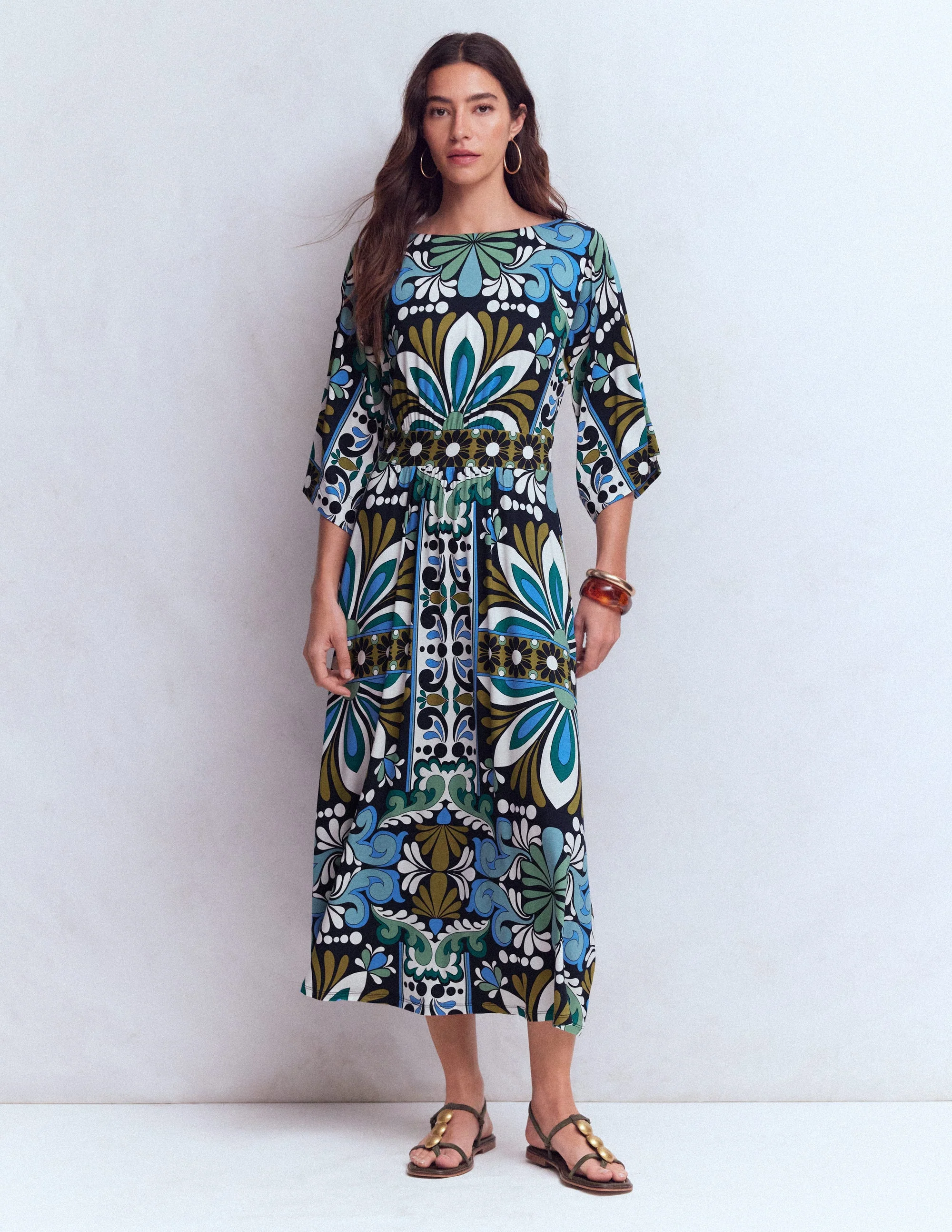 Imelda Kimono Jersey Dress-Navy, Bloom Tapestry - Image 8