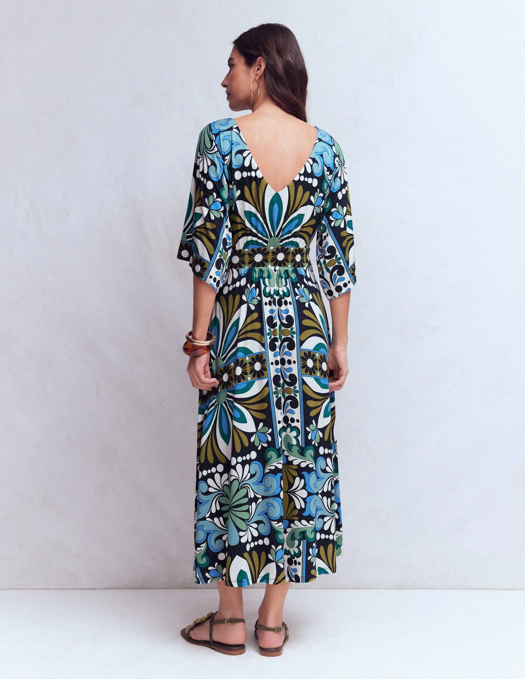 Imelda Kimono Jersey Dress-Navy, Bloom Tapestry - Image 9
