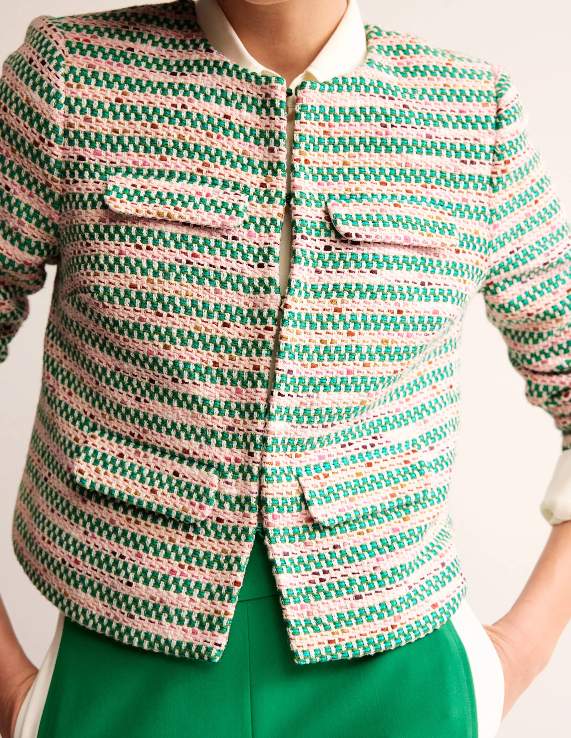 Interest Cropped Jacket-Textured Pink / Green - Image 3