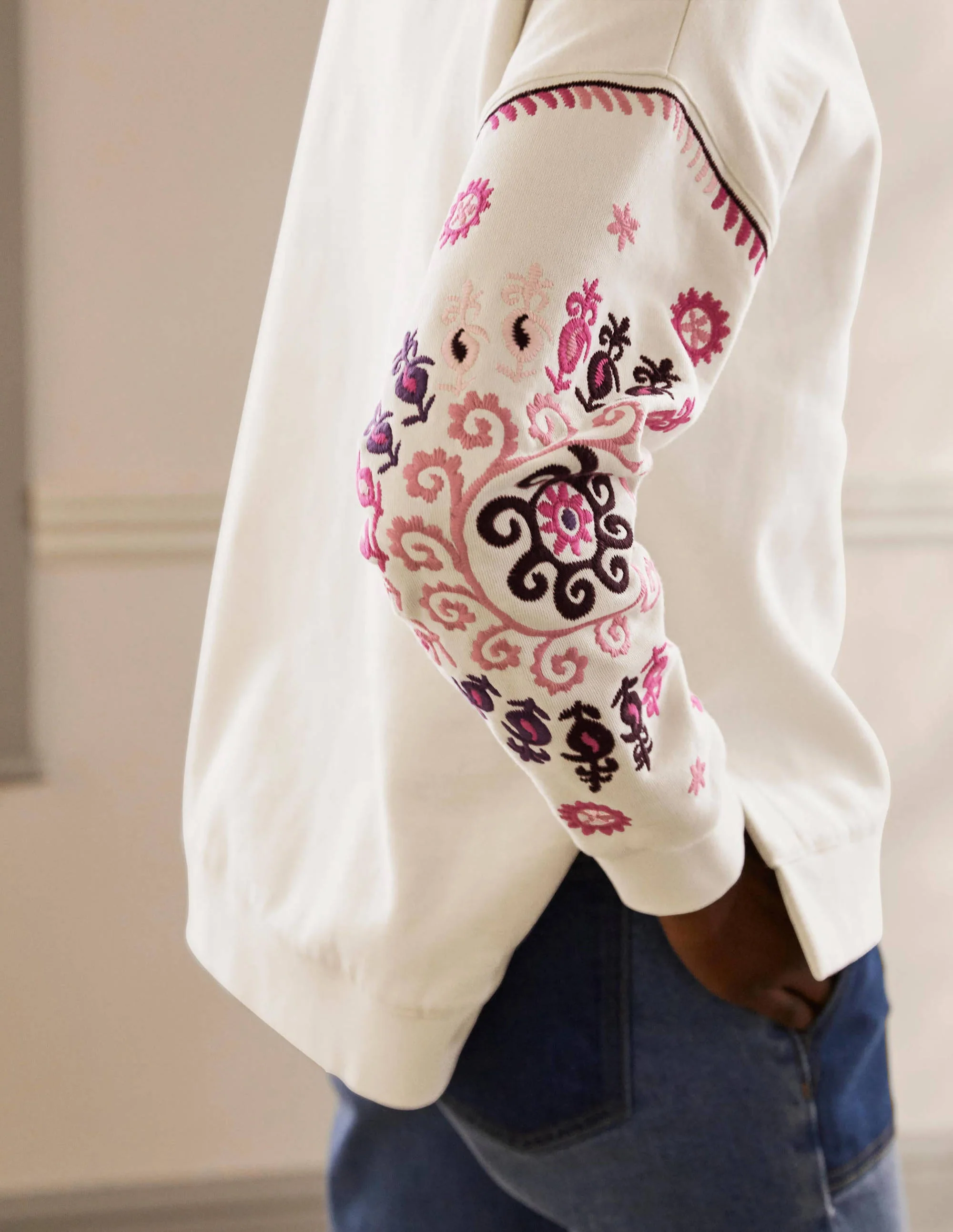 Interest Sweatshirt-Ivory, Multi Embroidery - Image 2