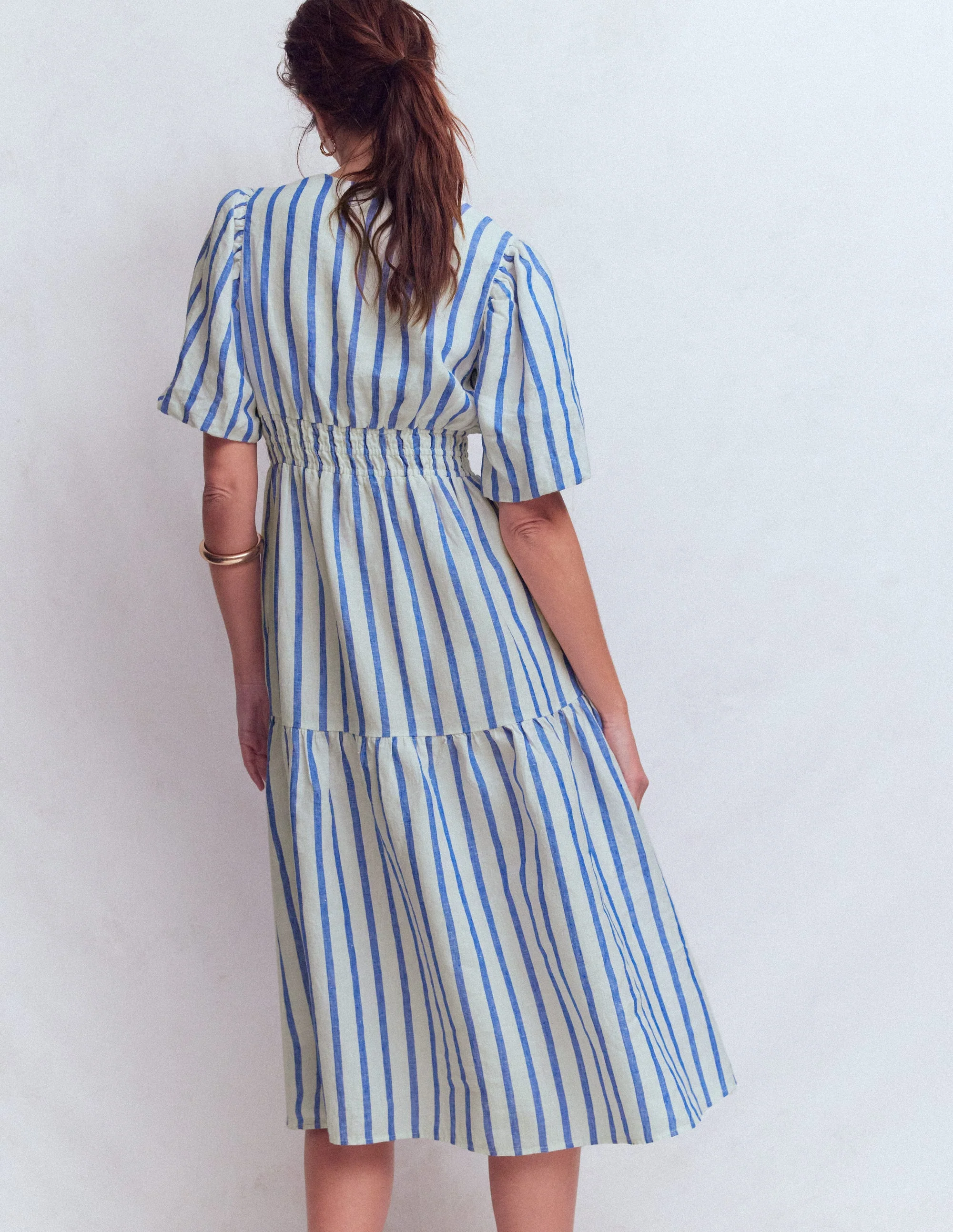 Irene Linen Midi Dress-Blue Stripe - Image 3