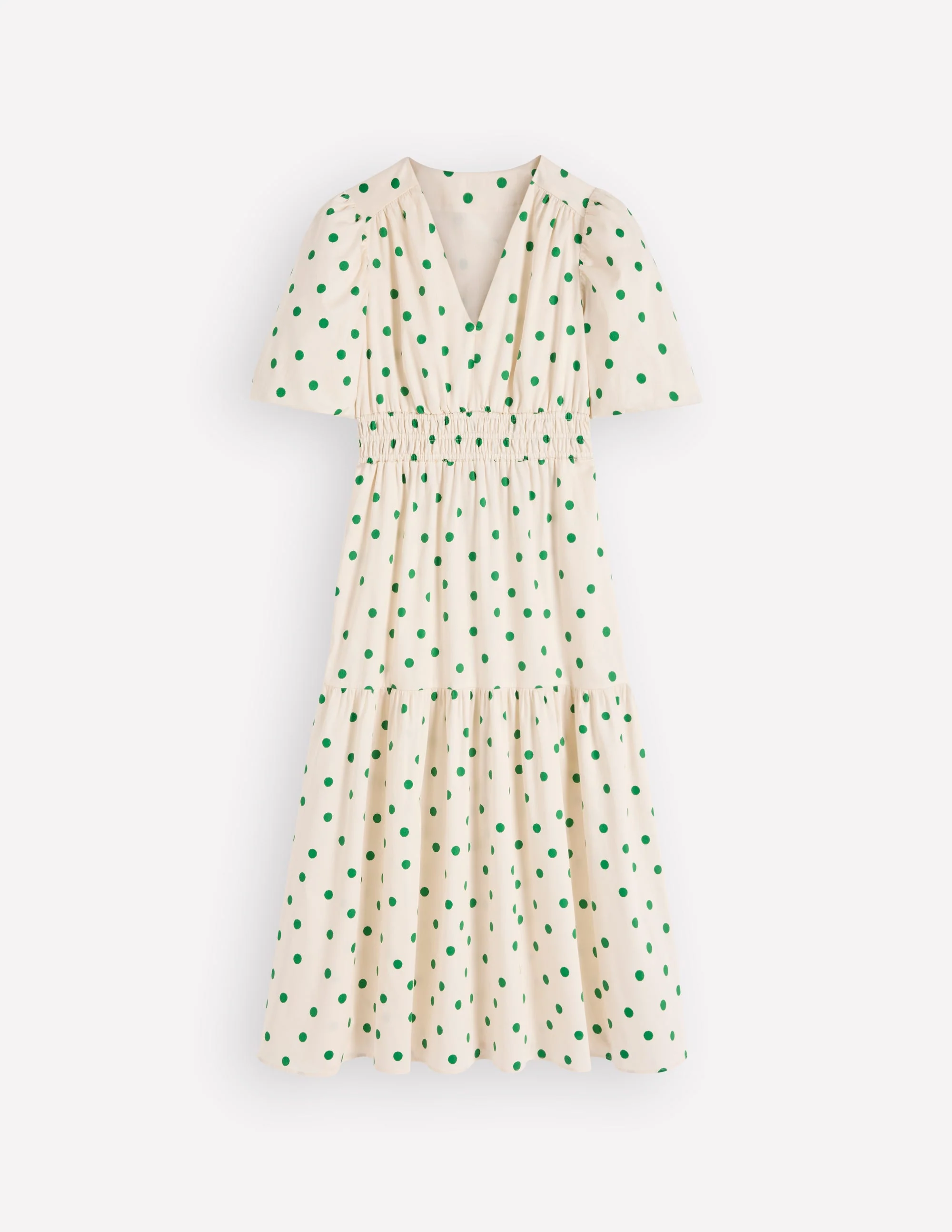 Irene Puff Sleeve Cotton Dress-Ivory Green Spot - Image 7