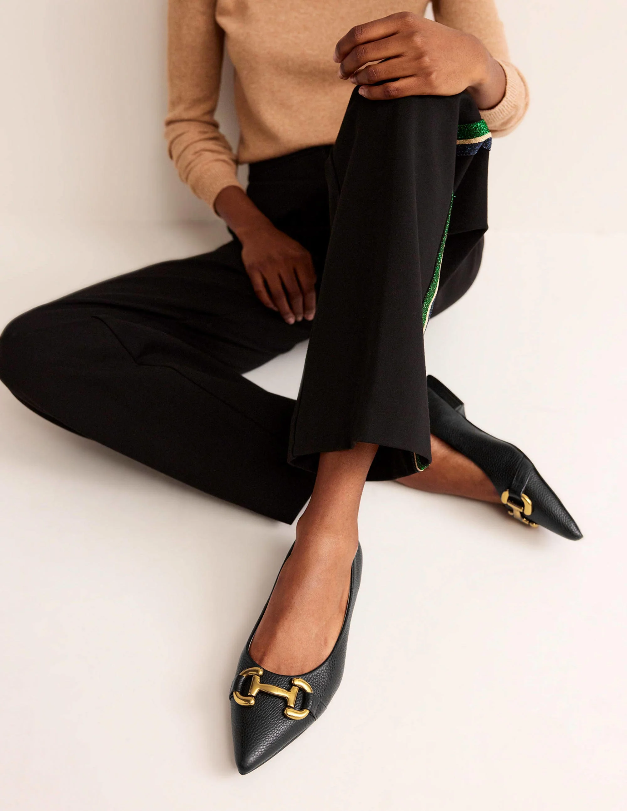 Iris Snaffle Ballet Flats-Black Tumbled Leather