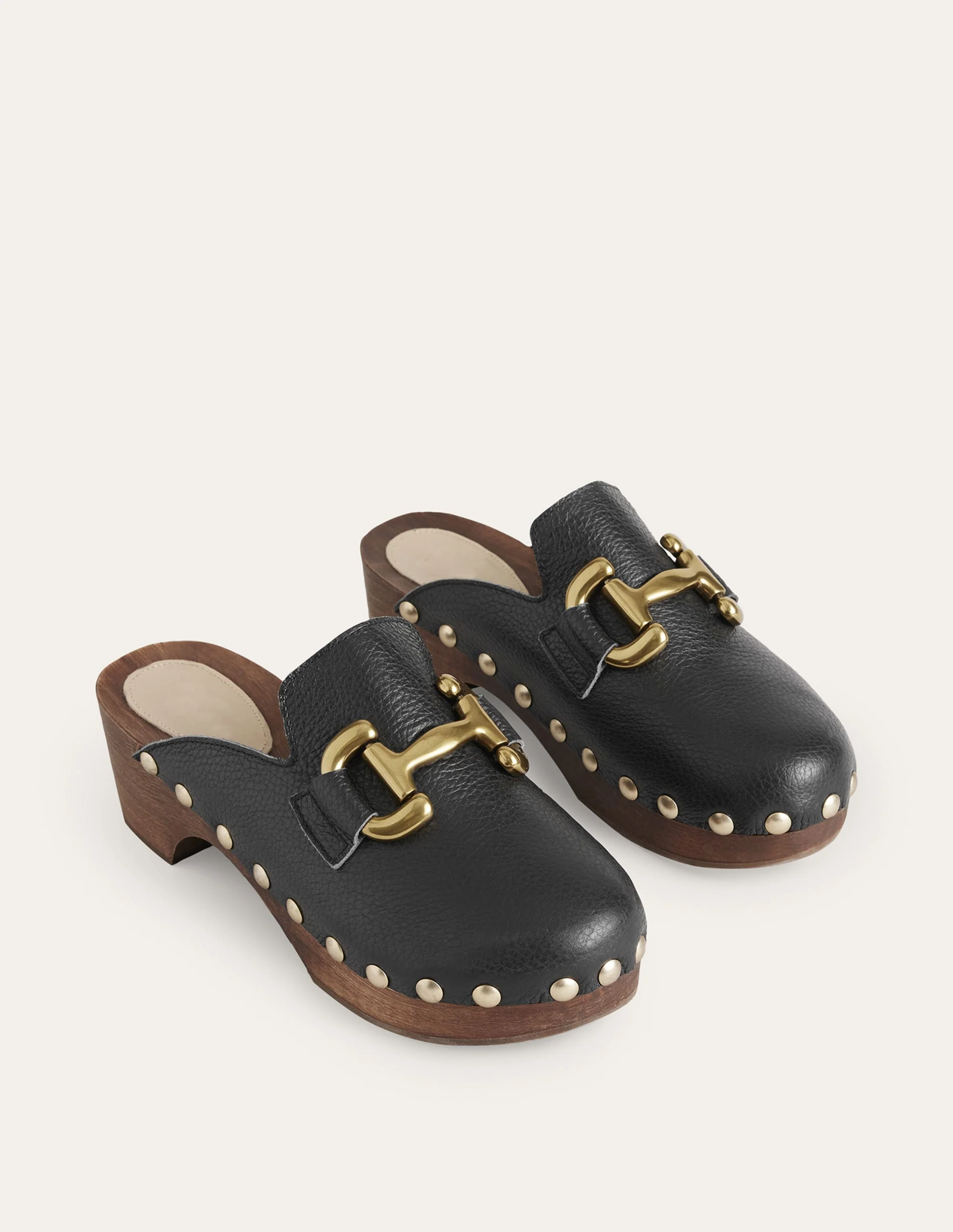 Iris Snaffle Heeled Clogs-Black Tumbled Leather - Image 3
