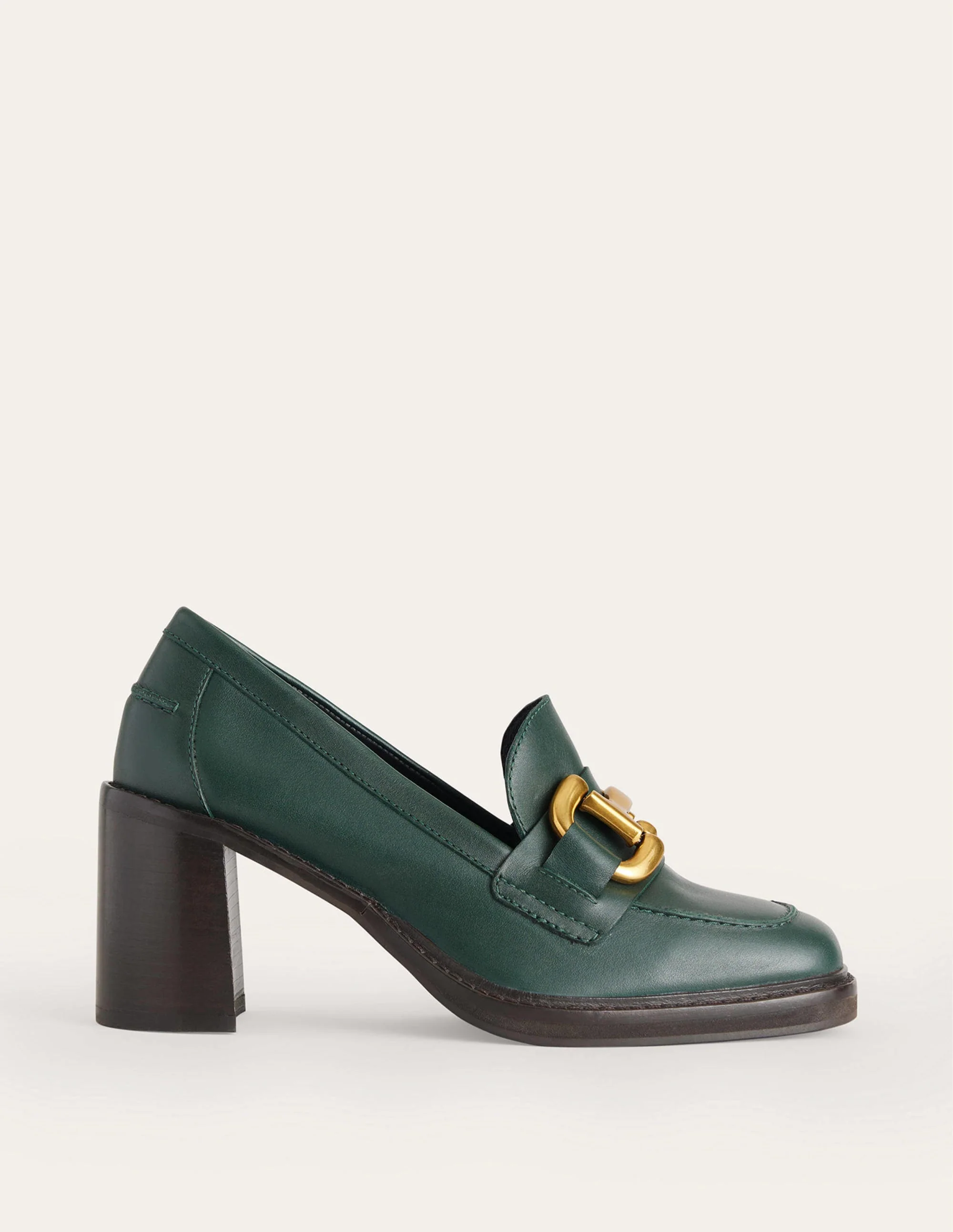 Iris Snaffle Heeled Loafers-Dark Green Leather - Image 2