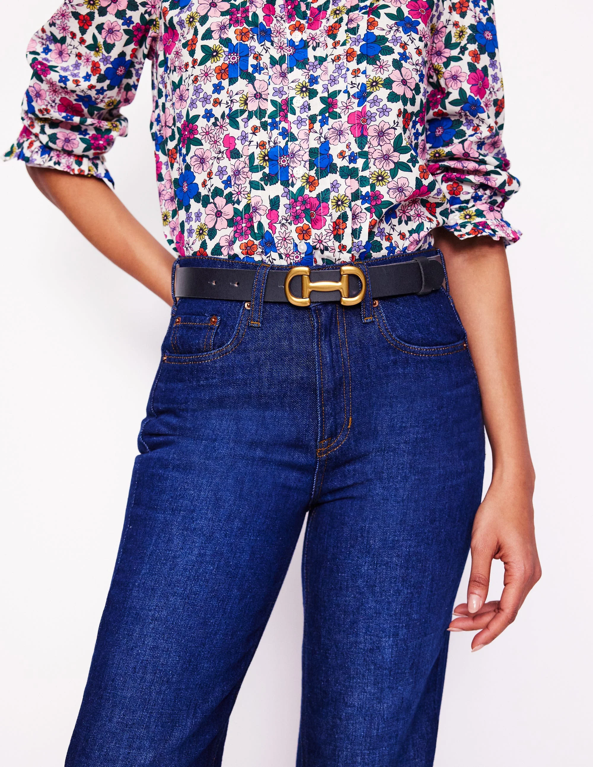 Iris Snaffle-Trim Leather Belt-Navy - Image 2