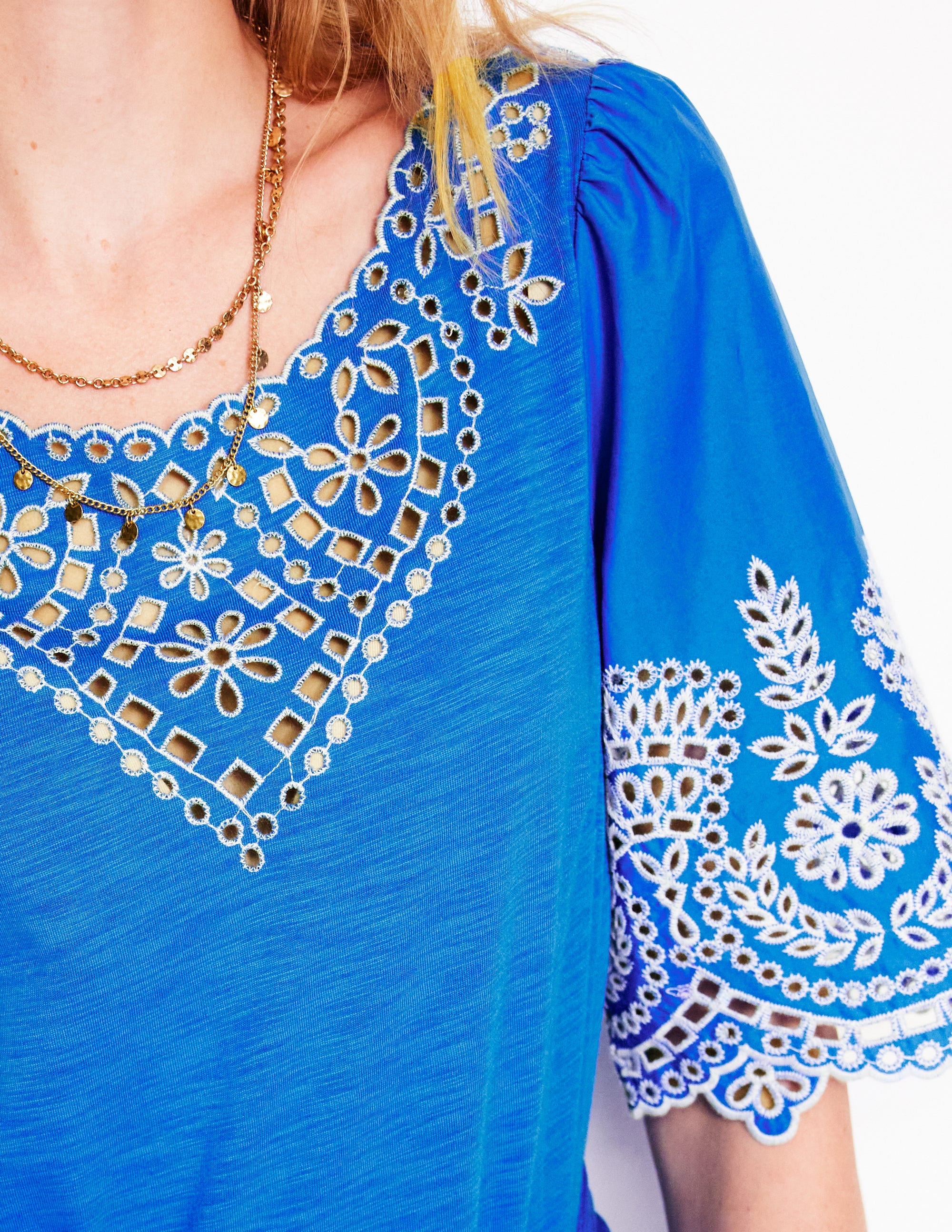 Isabel Broderie Mix maxi Dress-Cerulean Blue - Image 3