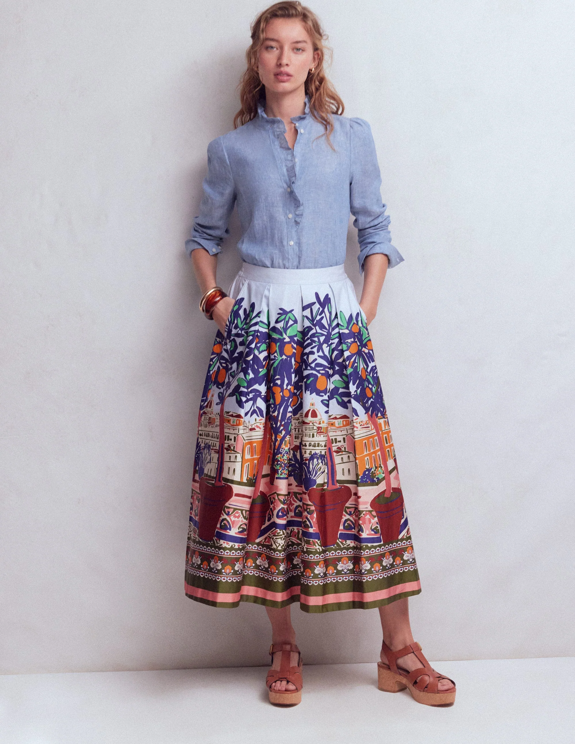 Isabel Ruffle Linen Shirt-Chambray - Image 4