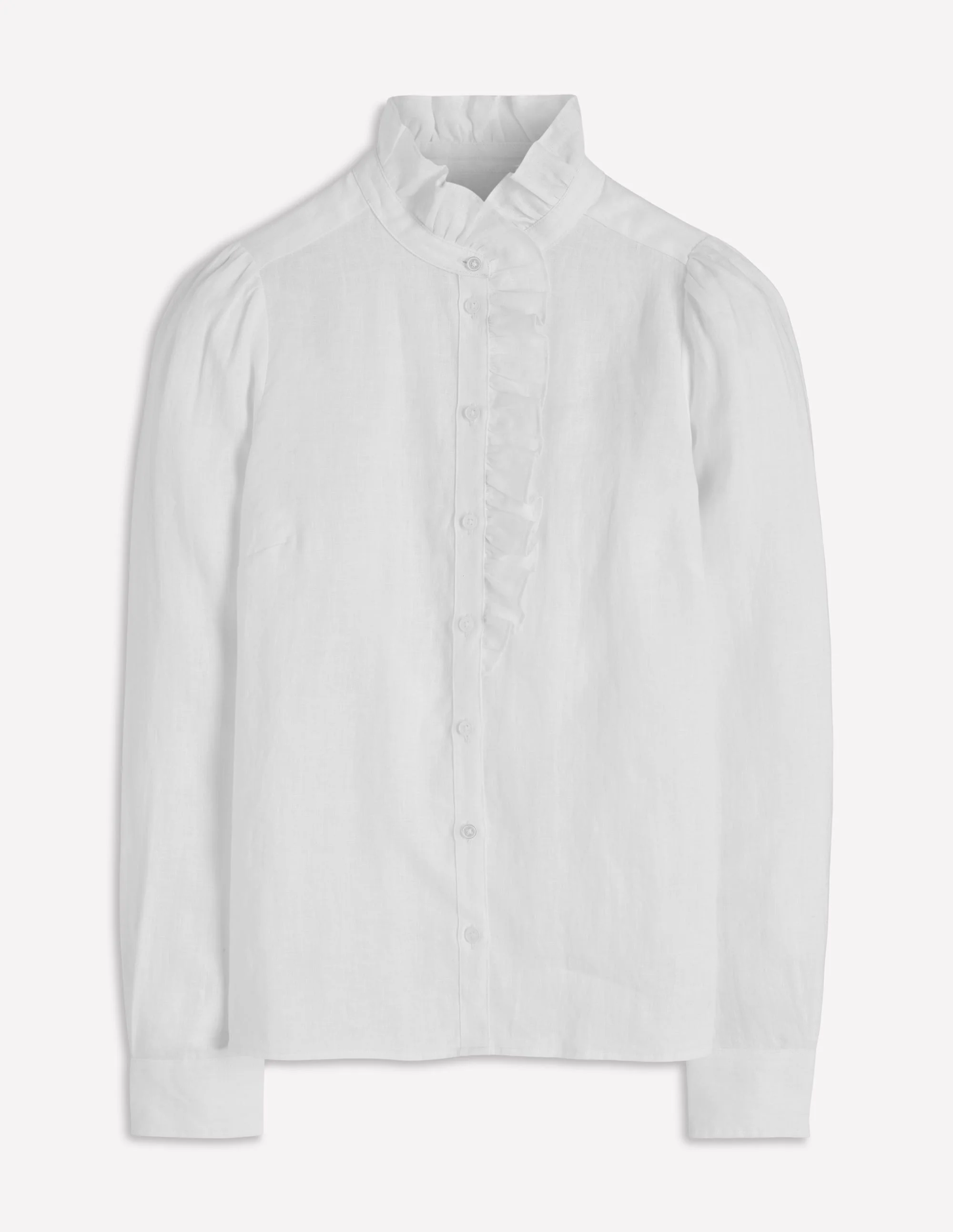 Isabel Ruffle Linen Shirt-White - Image 6