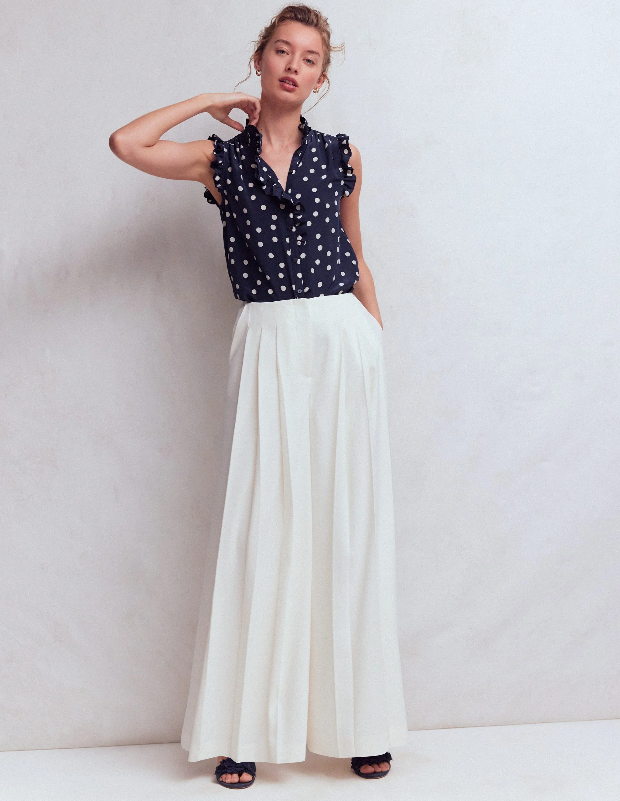 Isabel Sleeveless Silk Top-French Navy, Painted Dot - Image 4