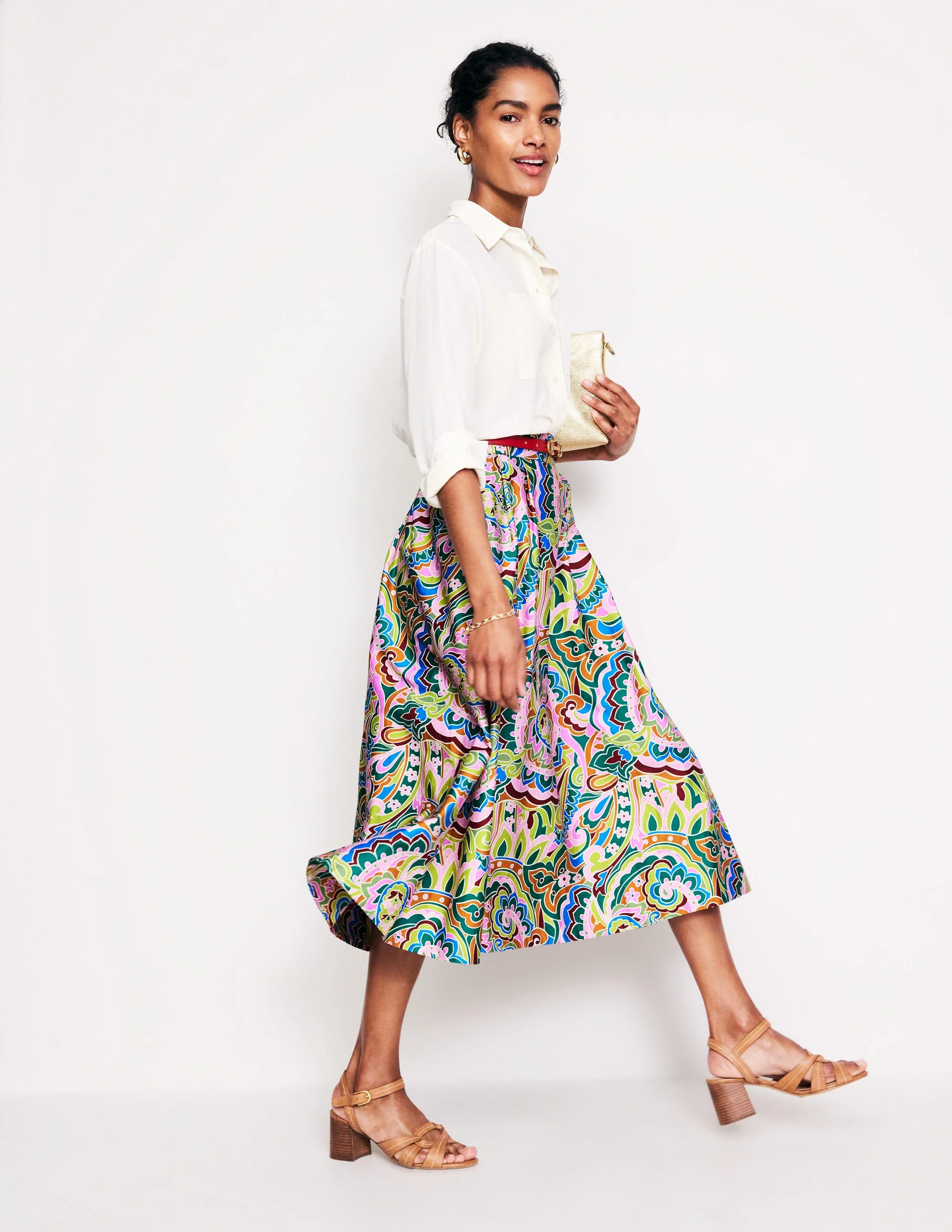 Isabella Cotton Sateen Skirt-Multi, Paisley Pome