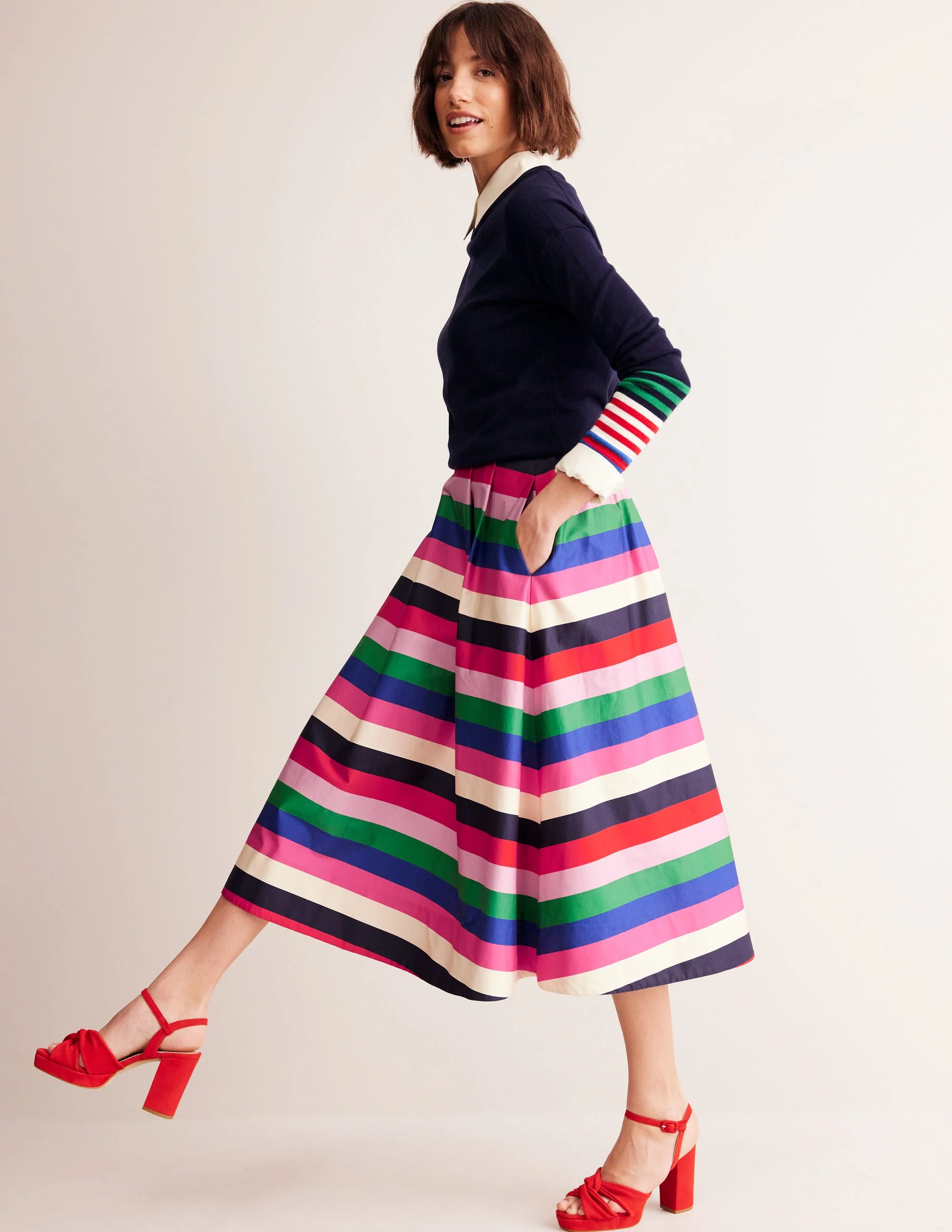 Isabella Cotton Sateen Skirt-Multi Stripe