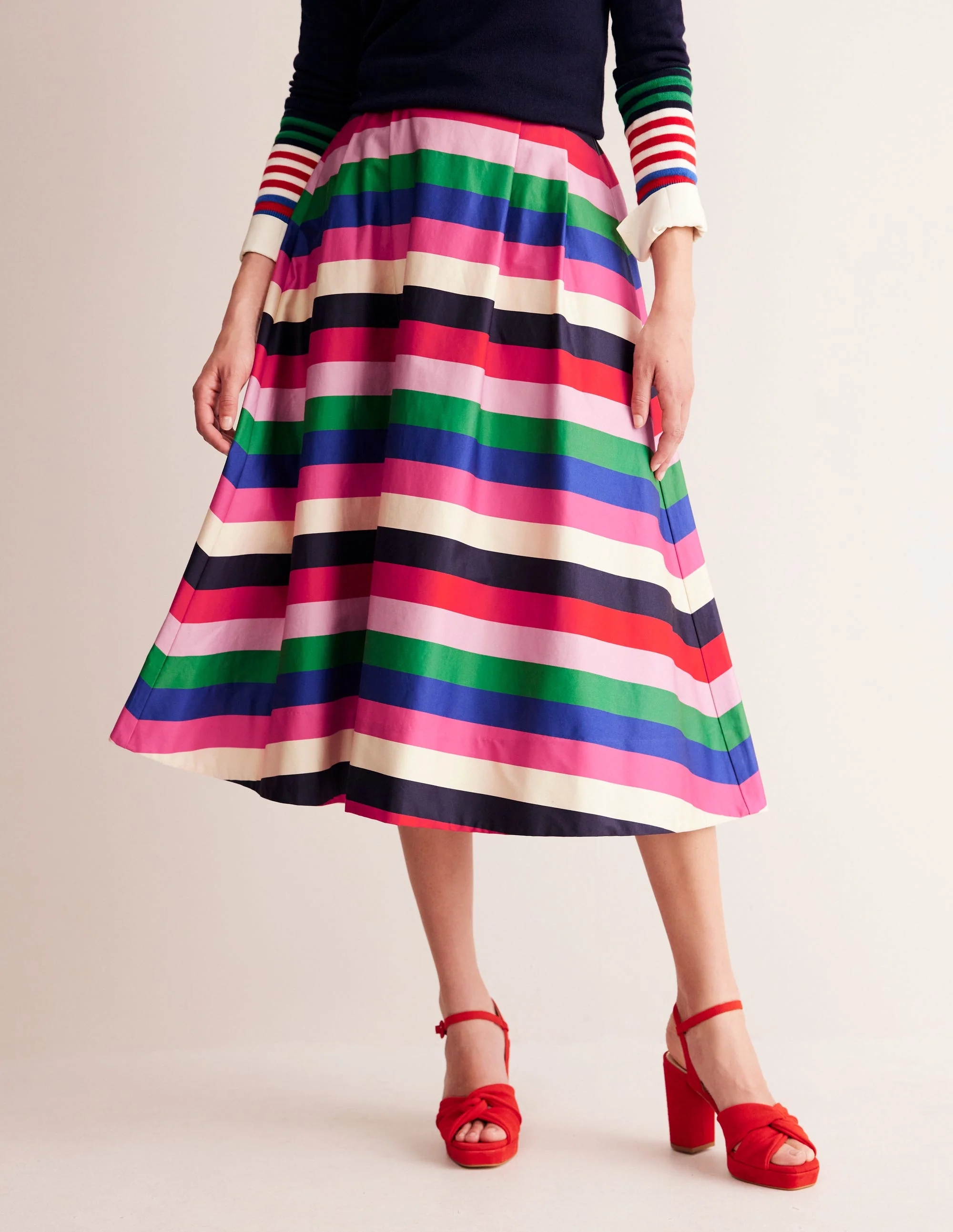 Isabella Cotton Sateen Skirt-Multi Stripe - Image 4