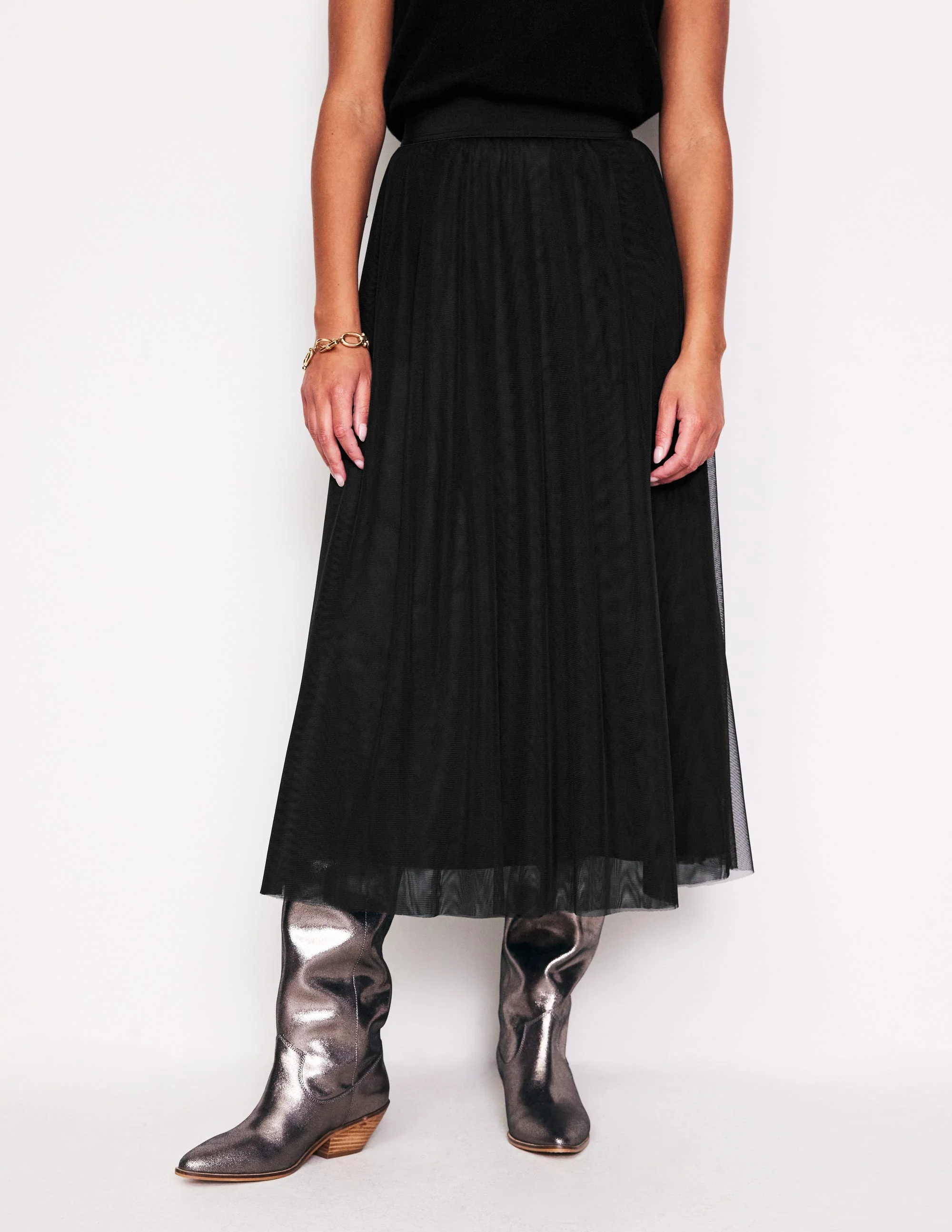 Isabella Tulle Midi Skirt-Black - Image 4
